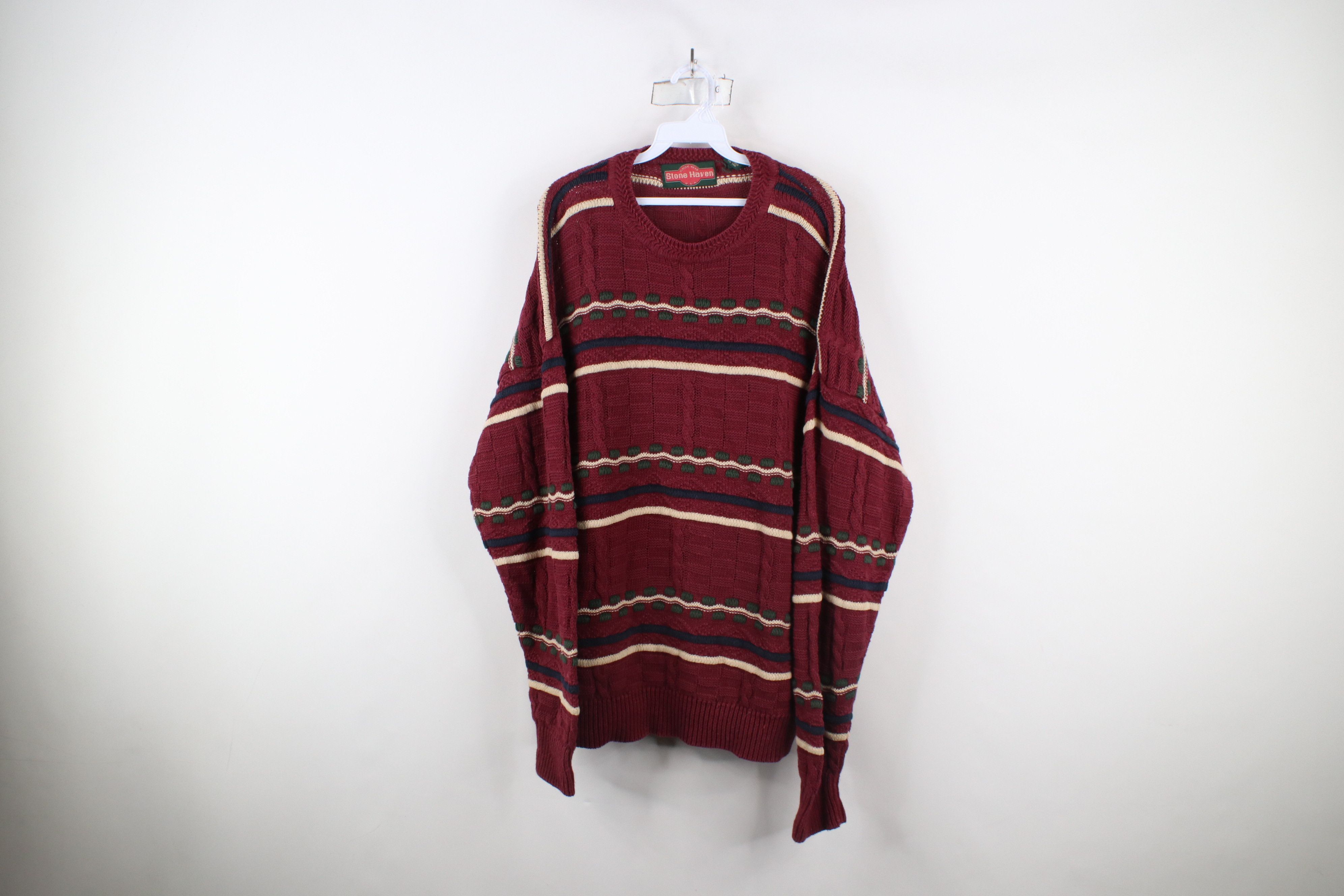 Vintage Vintage 90s Streetwear Textured Cable Knit Dad Sweater Size US L / EU 52-54 / 3 - 1 Thumbnail