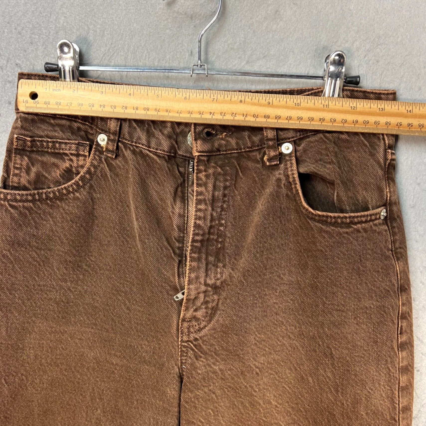 Zara Zara Jeans Adult Womens 4 Brown High-Waisted Straight-Leg Cotton Denim 5-Pocket Design Inseam 33 in Regular Rise High Vintage No Mens Womens Size 27" / US 4 / IT 40 - 4 Thumbnail