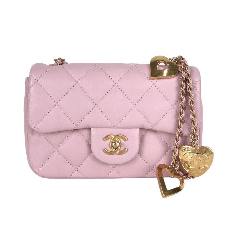Chanel Mini Matelasse Heart Charm Chain Shoulder Bag Lambskin Pink Gold Hardware