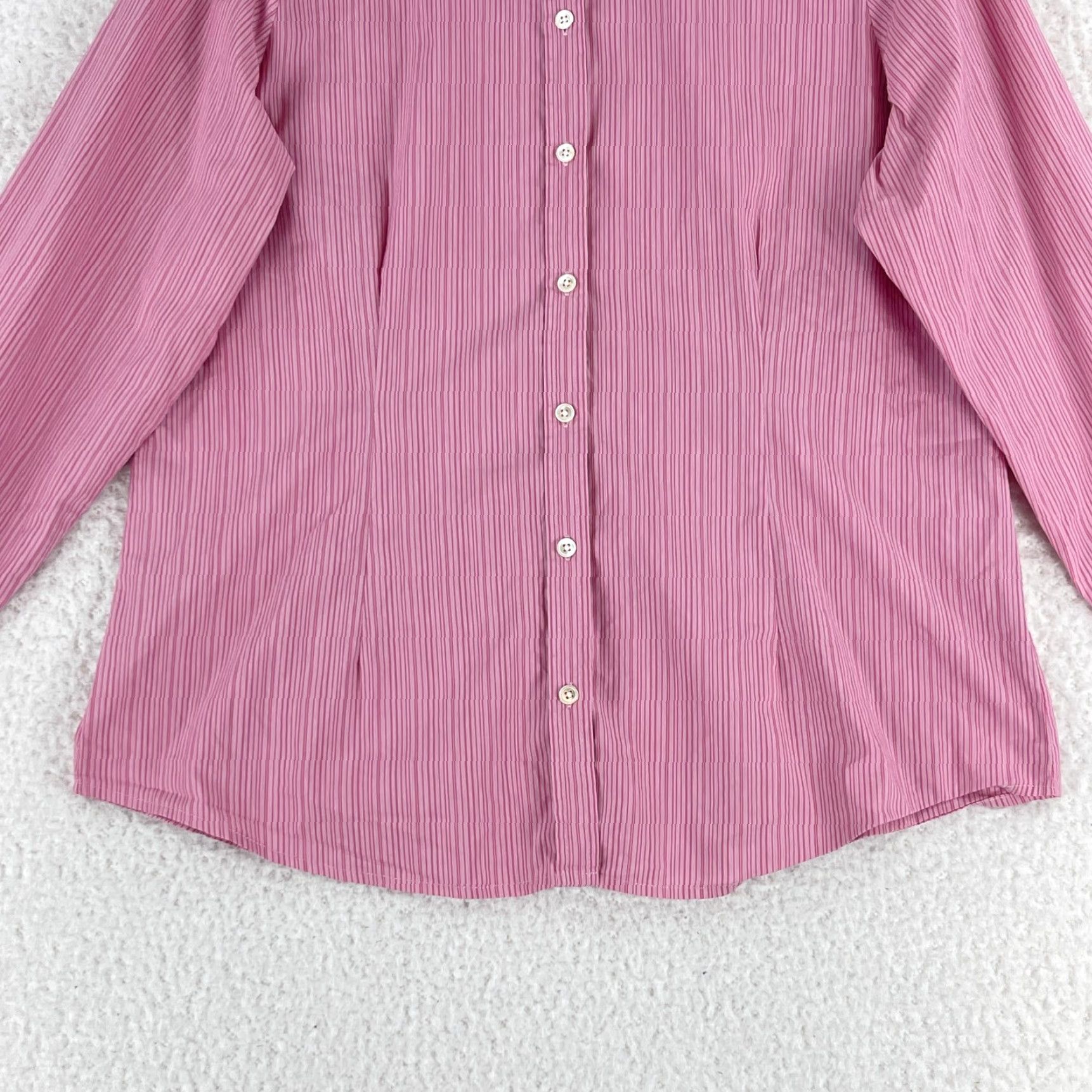 J. Jill J. Jill Shirt Womens Large Pink Stripe Button-Up Stretch Long Sleeve Casual Work Size L / US 10 / IT 46 - 6 Thumbnail