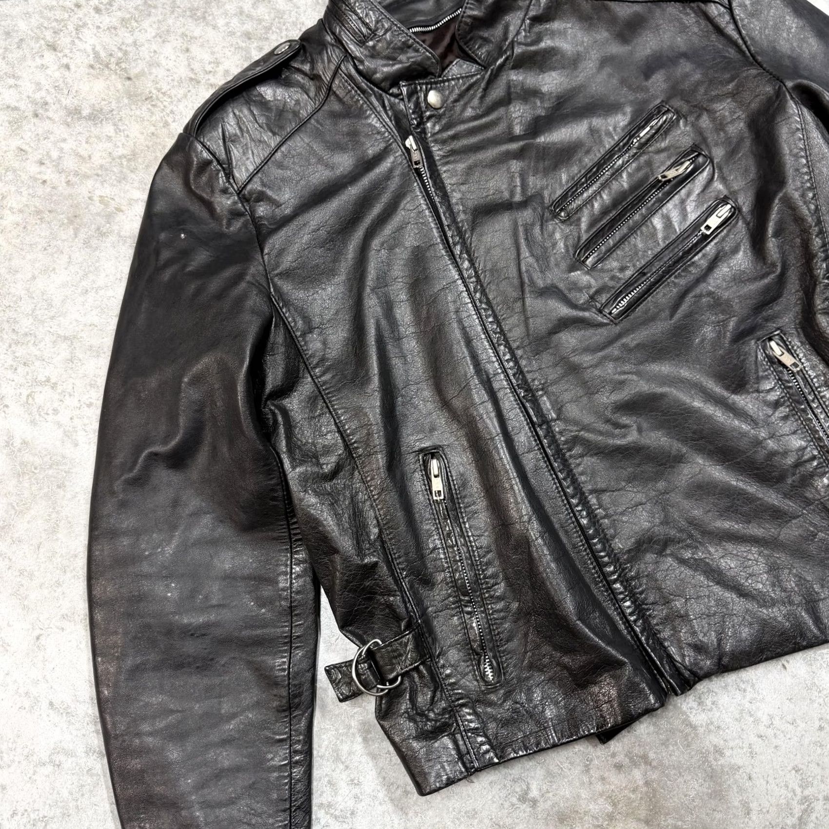 Ring Jacket VINTAGE Chess King Jacket Mens 36 Black Leather Motorcycle Biker Rock Zip 80s Size US XXS / EU 40 - 2 Thumbnail