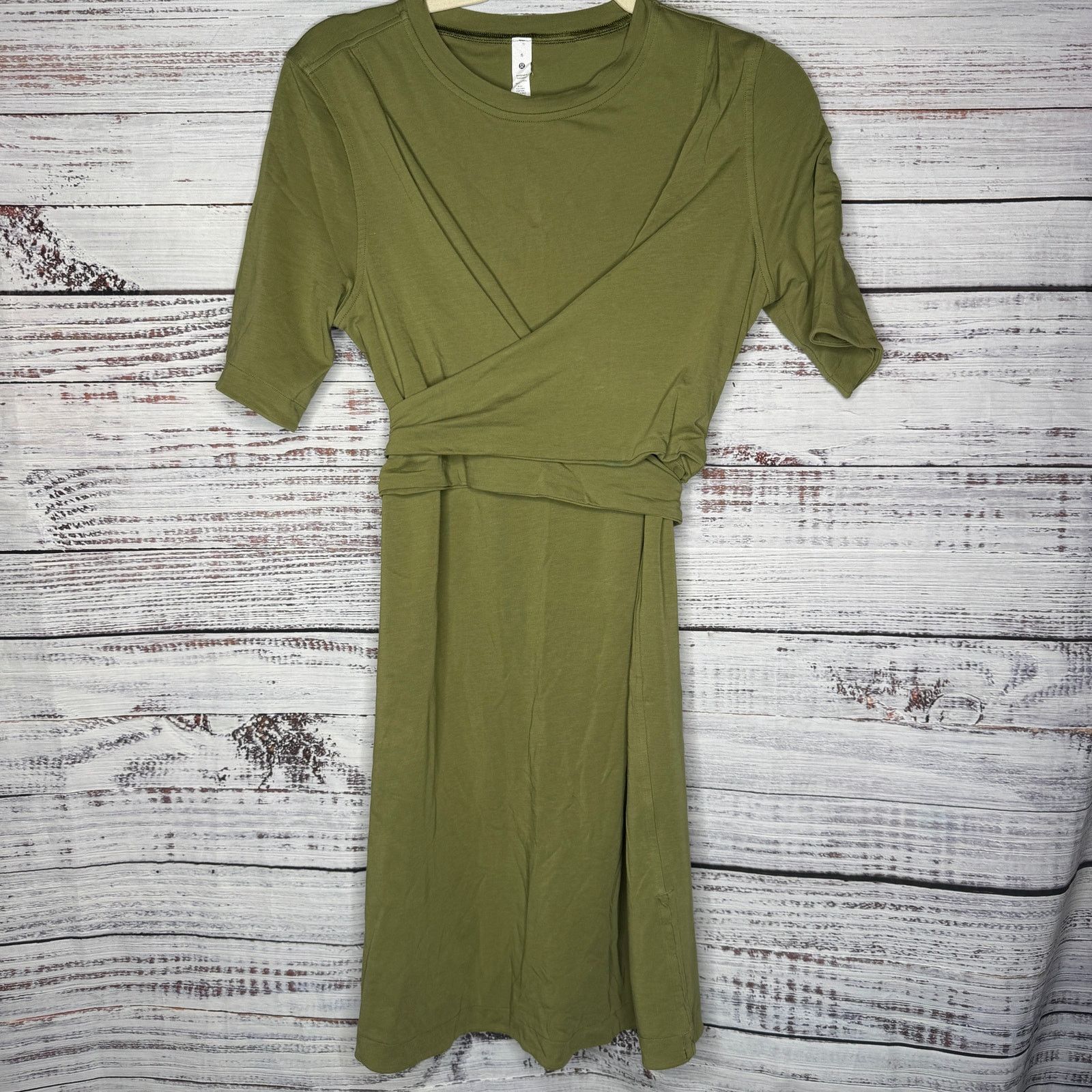 Lululemon Cotton Wrap-Front T-Shirt Dress Bronze Green 6
