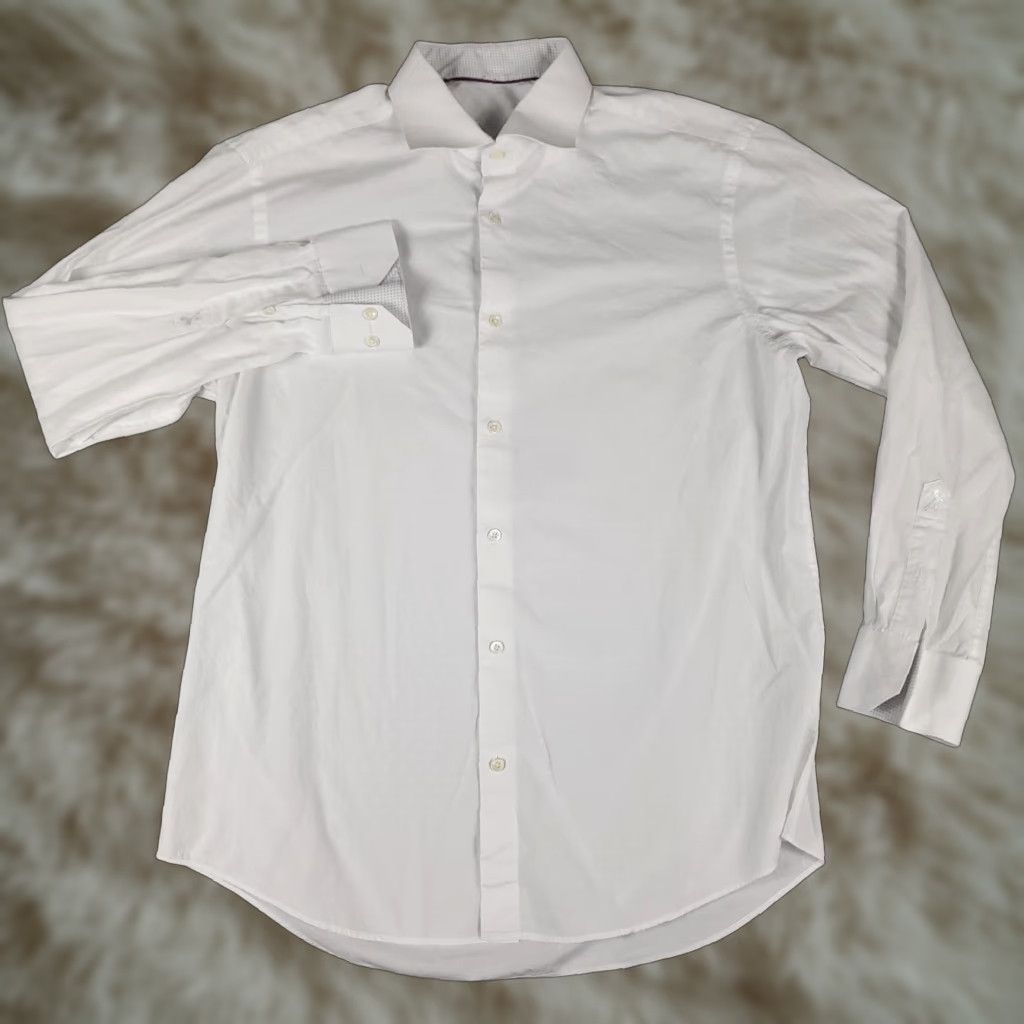 BUGATCHI Bugatchi Uomo Shirt Mens Regular White 17 Dress Shirt Long Sleeve Button Up Collared 100% Cotton Size 46R - 1 Thumbnail