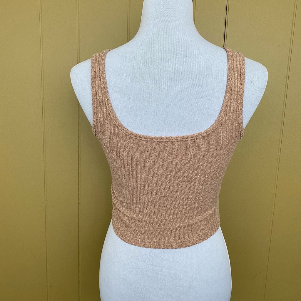 Shein SHEIN women S ribbed scoopneck crop tank top tan Size S / US 4 / IT 40 - 5 Thumbnail
