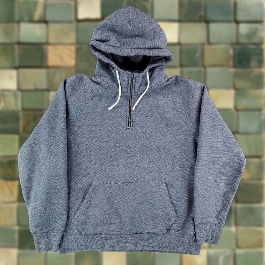 J.Crew VINTAGE J.CREW Hoodie Striped Fleece Blue White Kangaroo Drawstring Mens L Size US L / EU 52-54 / 3 - 1 Thumbnail