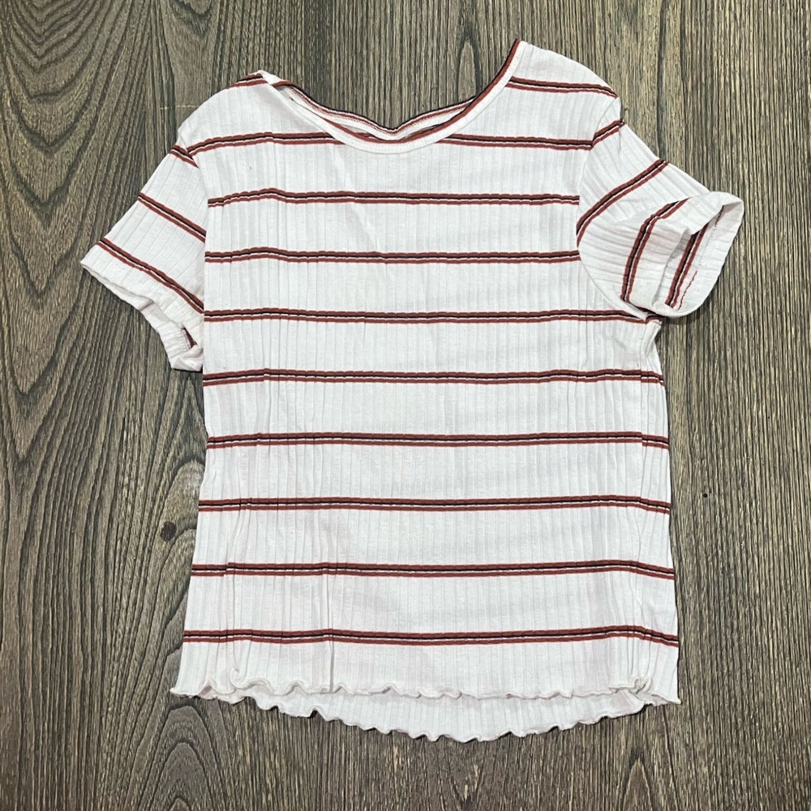 American Eagle Outfitters American Eagle Ribbed Blouse Round Neck White Red Size XS Size XS / US 0-2 / IT 36-38 - 1 Thumbnail