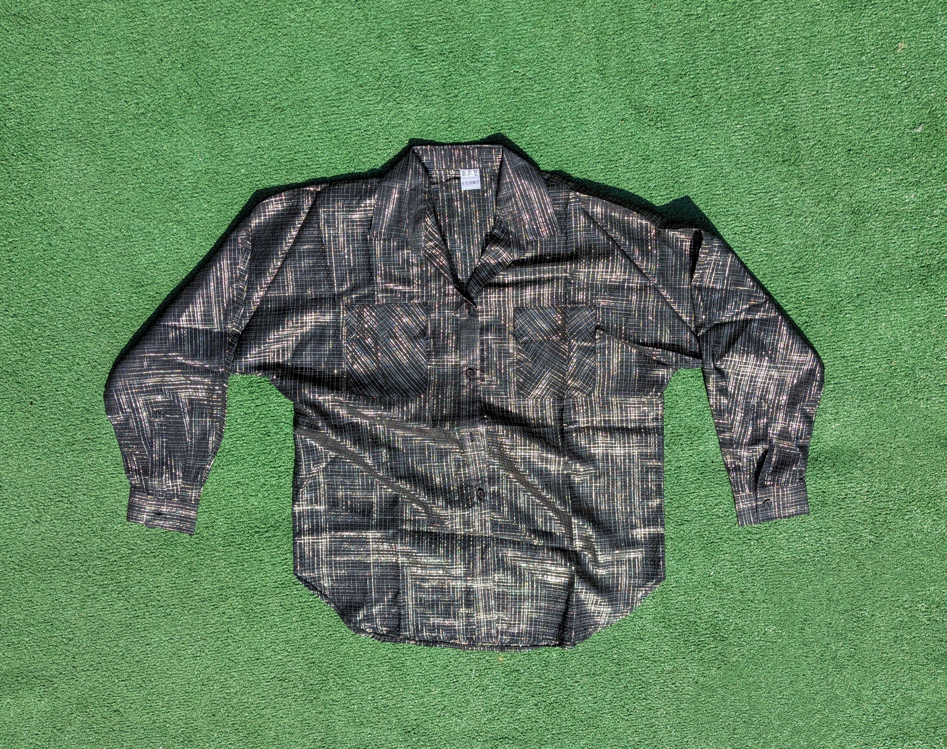 Other Gold Shimmer Crosshatch Pattern Sheer Button-Down L/S Shirt Size L / US 10 / IT 46 - 5 Thumbnail