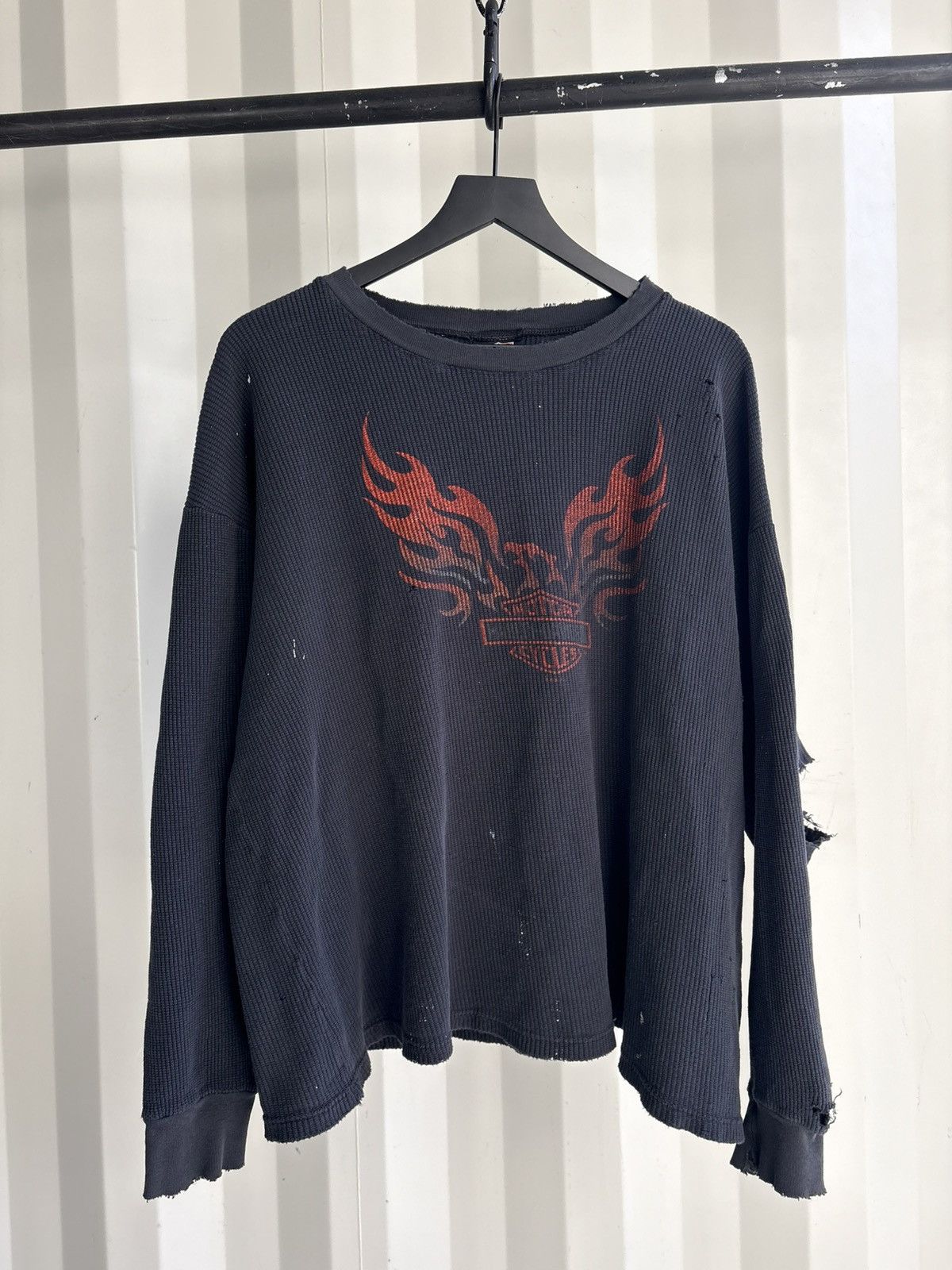 Thrashed Harley Flame Thermal Distressed Faded Grunge WCC