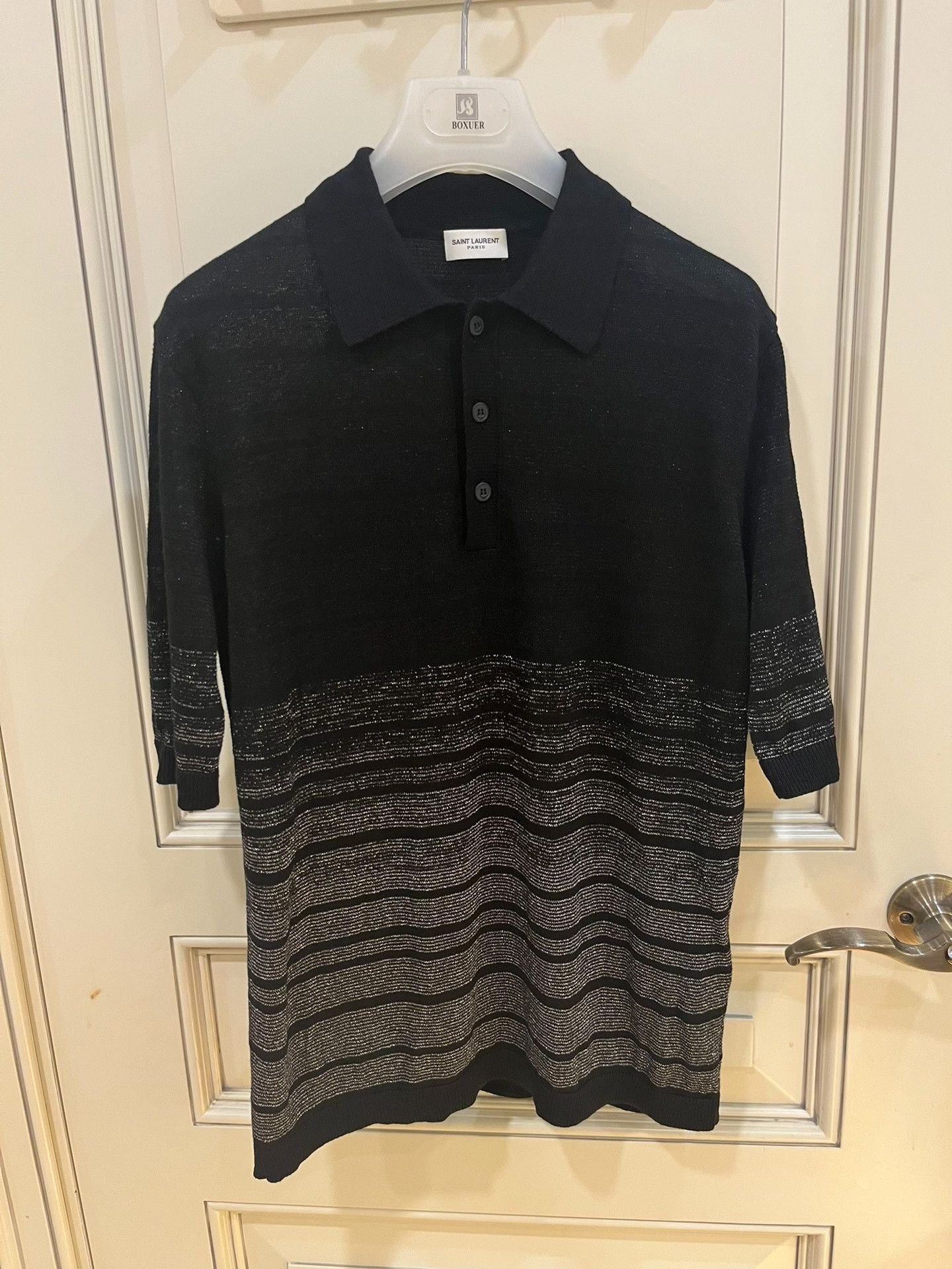 Saint Laurent Paris Saint Laurent SLP Silver Stripe Polo Size US M / EU 48-50 / 2 - 4 Thumbnail