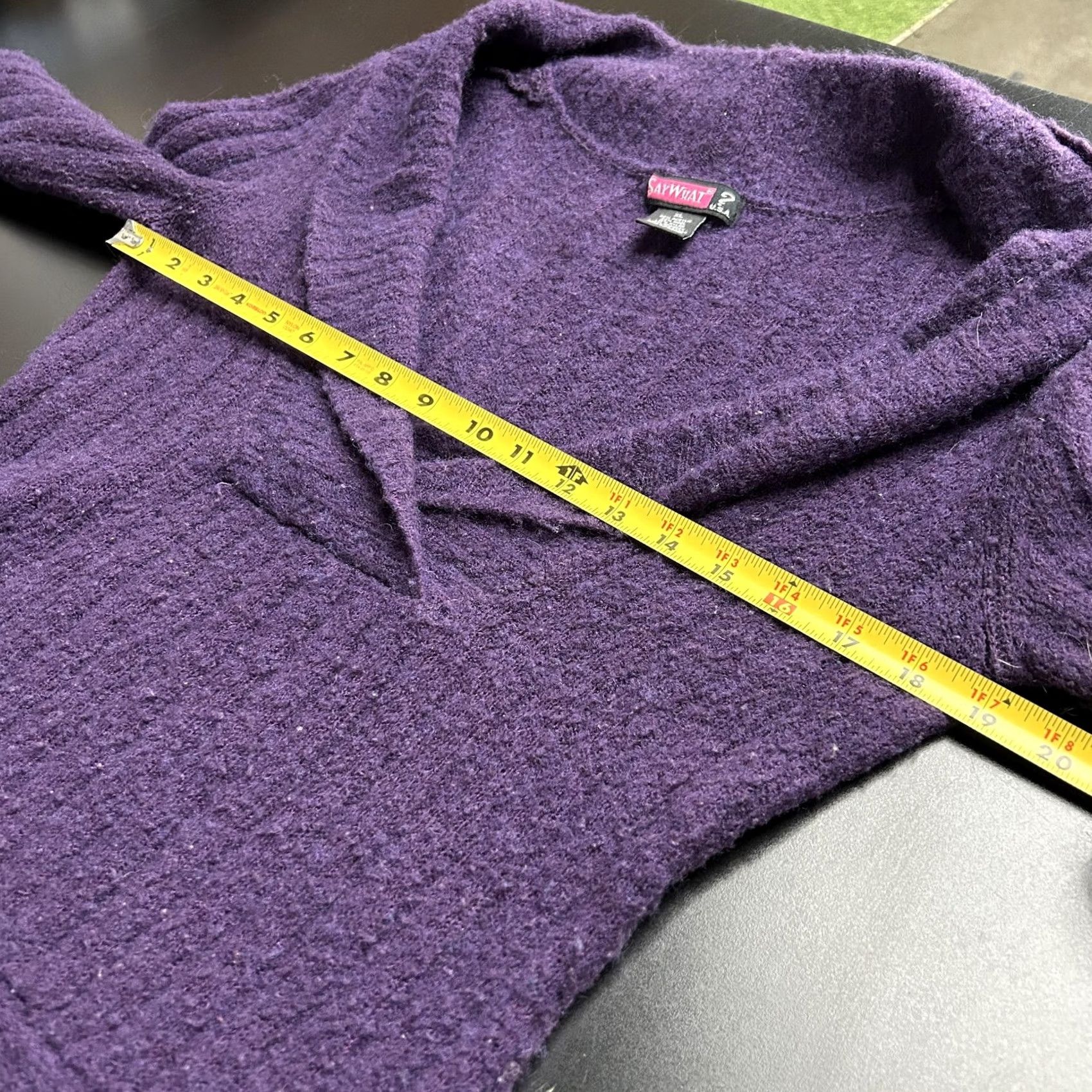 Vintage Say What Sweater Women XL Purple Shawl Collar Ribbed Knit Pullover Wool Blend V-Neck Long Sleeve Size XL / US 12-14 / IT 48-50 - 4 Thumbnail