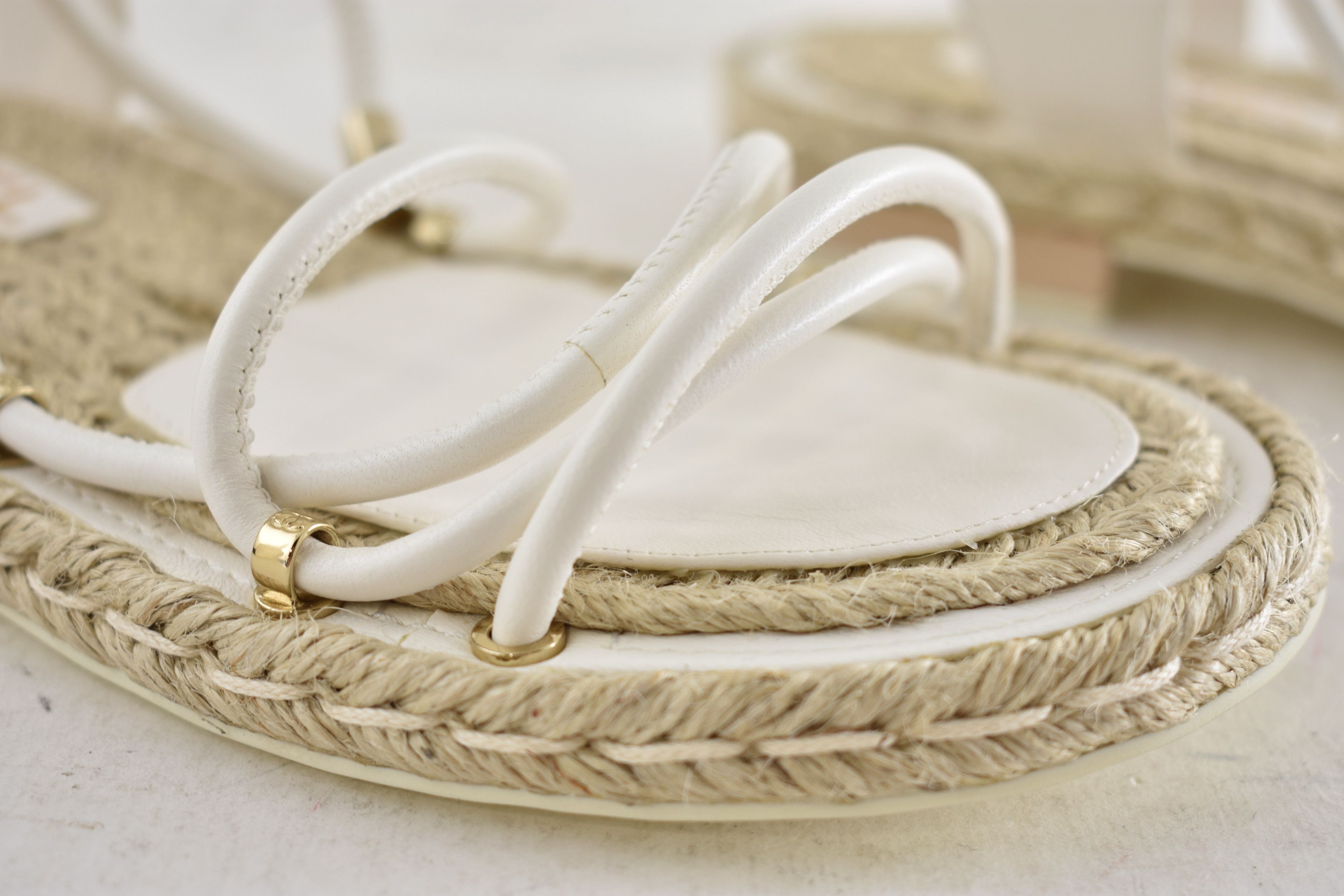 Chanel 20S CC Logo Mules Lace Up Tie Sandal Espadrille Flat 36 Size US 6 / IT 36 - 8 Thumbnail