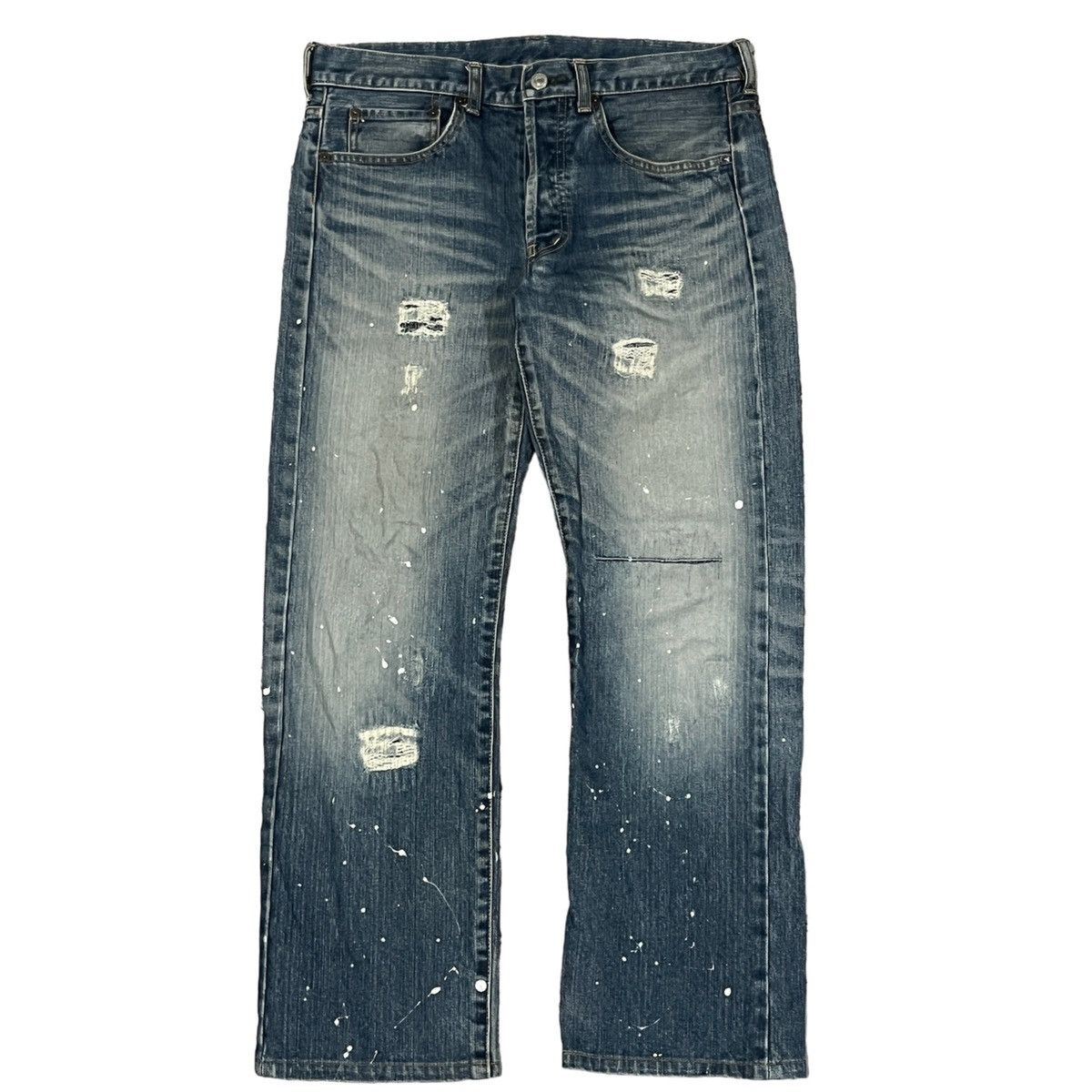 Japanese Brand WASHED DENIM PAINT SPLATTER DISTRESSED JEANS NOT HELMUT LANG Size US 31 - 1 Thumbnail