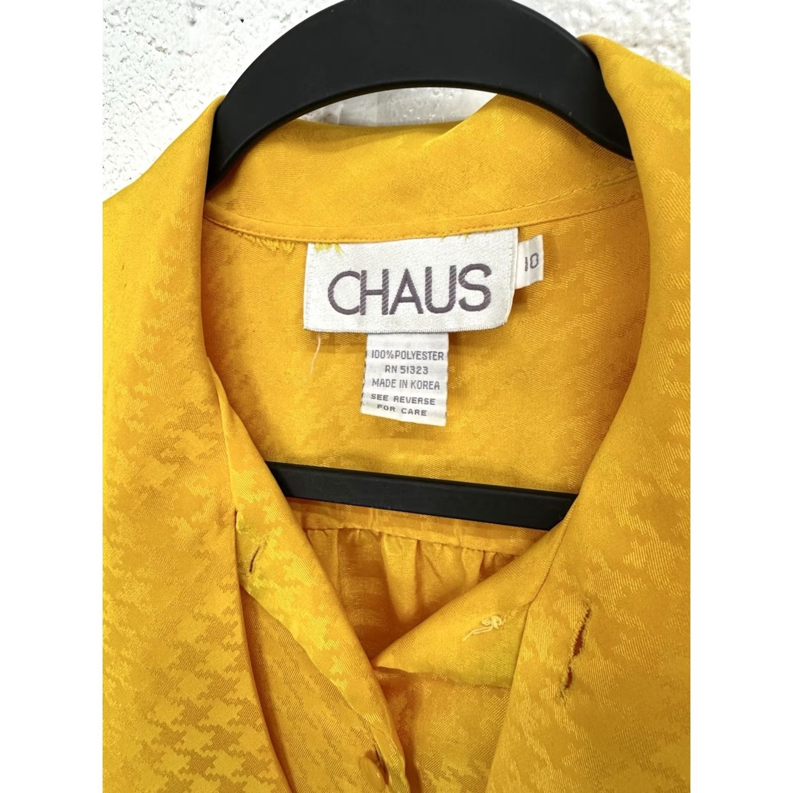 Brighton VINTAGE CHAUS Blouse Yellow Button Front Tie Neck Puff Sleeve Size 10 Womens Size L / US 10 / IT 46 - 2 Thumbnail