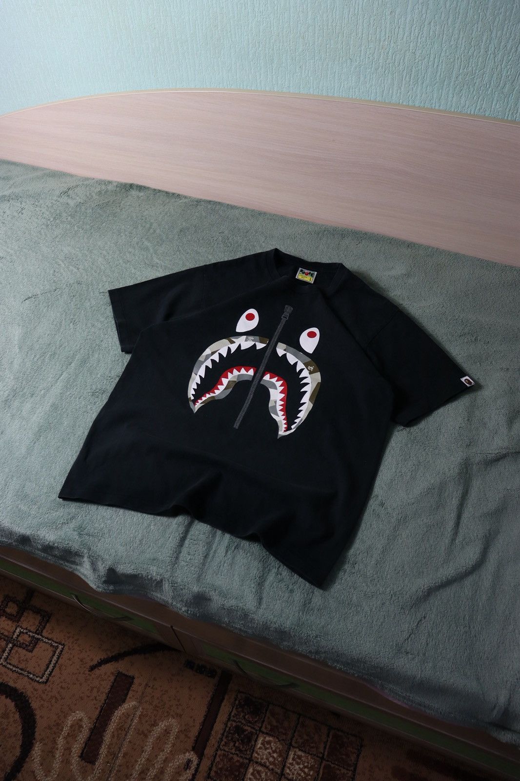 Bape BAPE Graphic Shark Face Half Zip Tee Black L Y2K Size US L / EU 52-54 / 3 - 1 Thumbnail