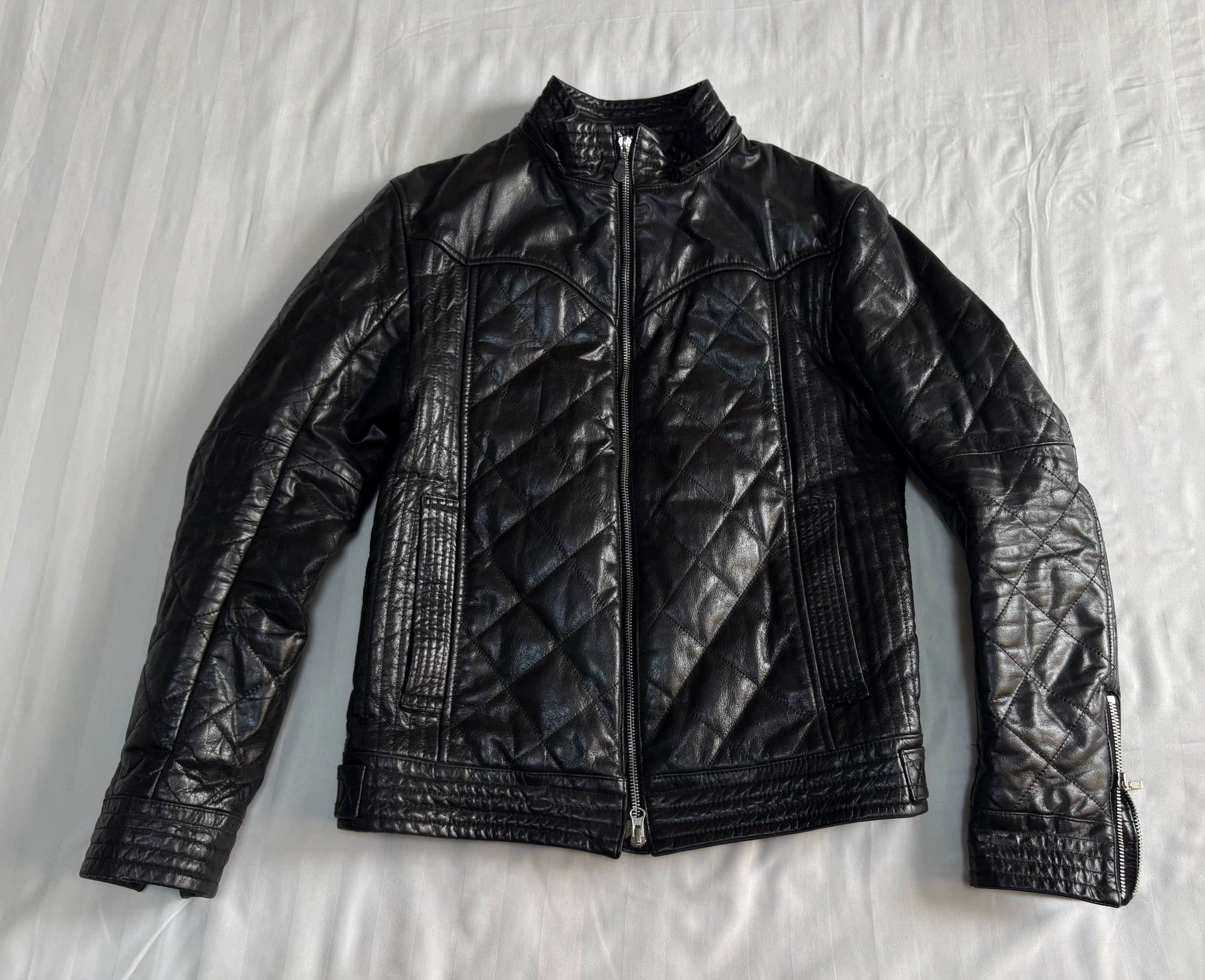 Tornado Mart Black Quilted Leather Jacket Size US L / EU 52-54 / 3 - 1 Thumbnail