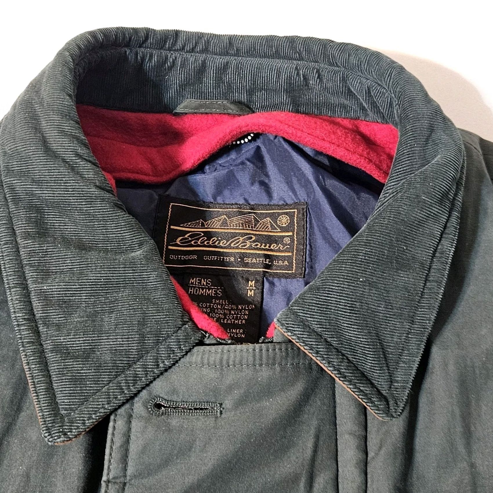 Eddie Bauer VINTAGE Eddie Bauer Field Jacket Mens Green 90s Leather Collar Cotton Liner Pockets Long M Size US M / EU 48-50 / 2 - 3 Thumbnail