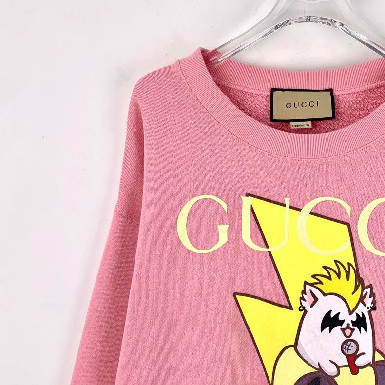 Gucci Gucci Pink banana cat letter print cotton round-neck long- Size L / US 10 / IT 46 - 3 Thumbnail