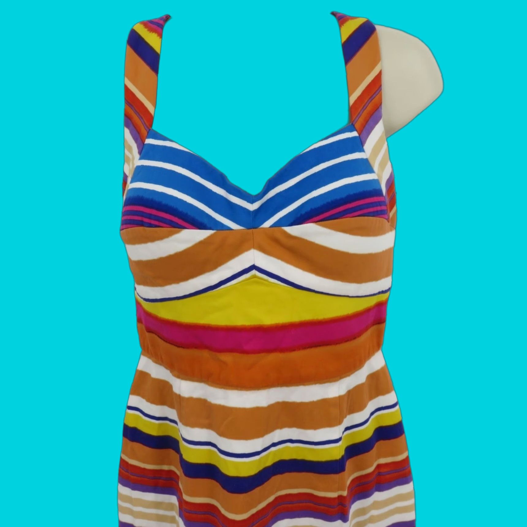 Calvin Klein Calvin Klein Women 10 Multicolor Stripe Sweetheart Sheath Dress Cross Straps Size L / US 10 / IT 46 - 1 Thumbnail