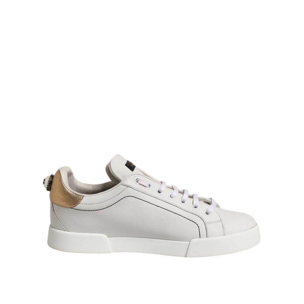 Dolce & Gabbana Dolce & Gabbana White Gold Leather Low Top Sneakers Shoes Size US 9 / IT 39 - 7 Thumbnail