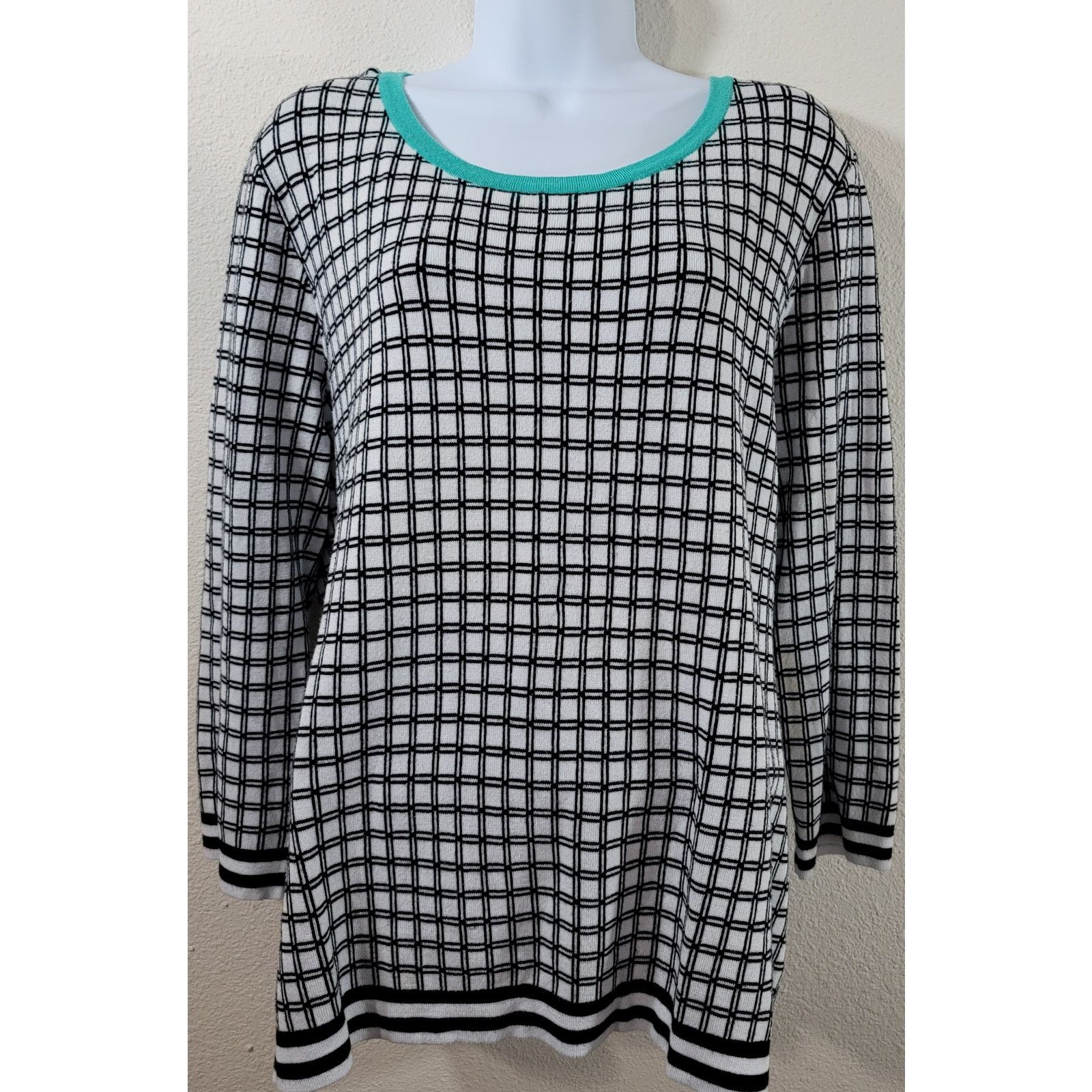 Other Cato Black White Check Round Neck Sweater Top XL Soft Size XL / US 12-14 / IT 48-50 - 1 Thumbnail
