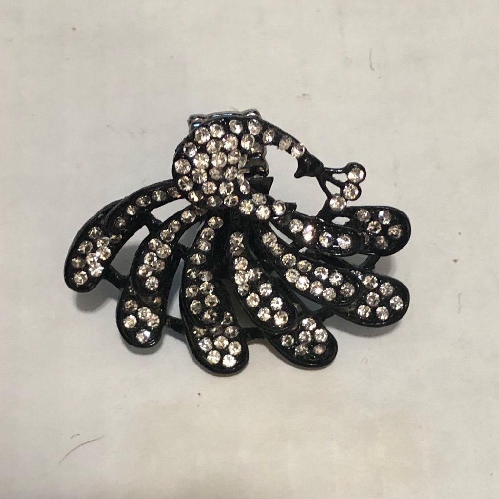 Vintage Rhinestone Peacock Ring Black Silver Fashion Stretch Band Size ONE SIZE - 1 Thumbnail