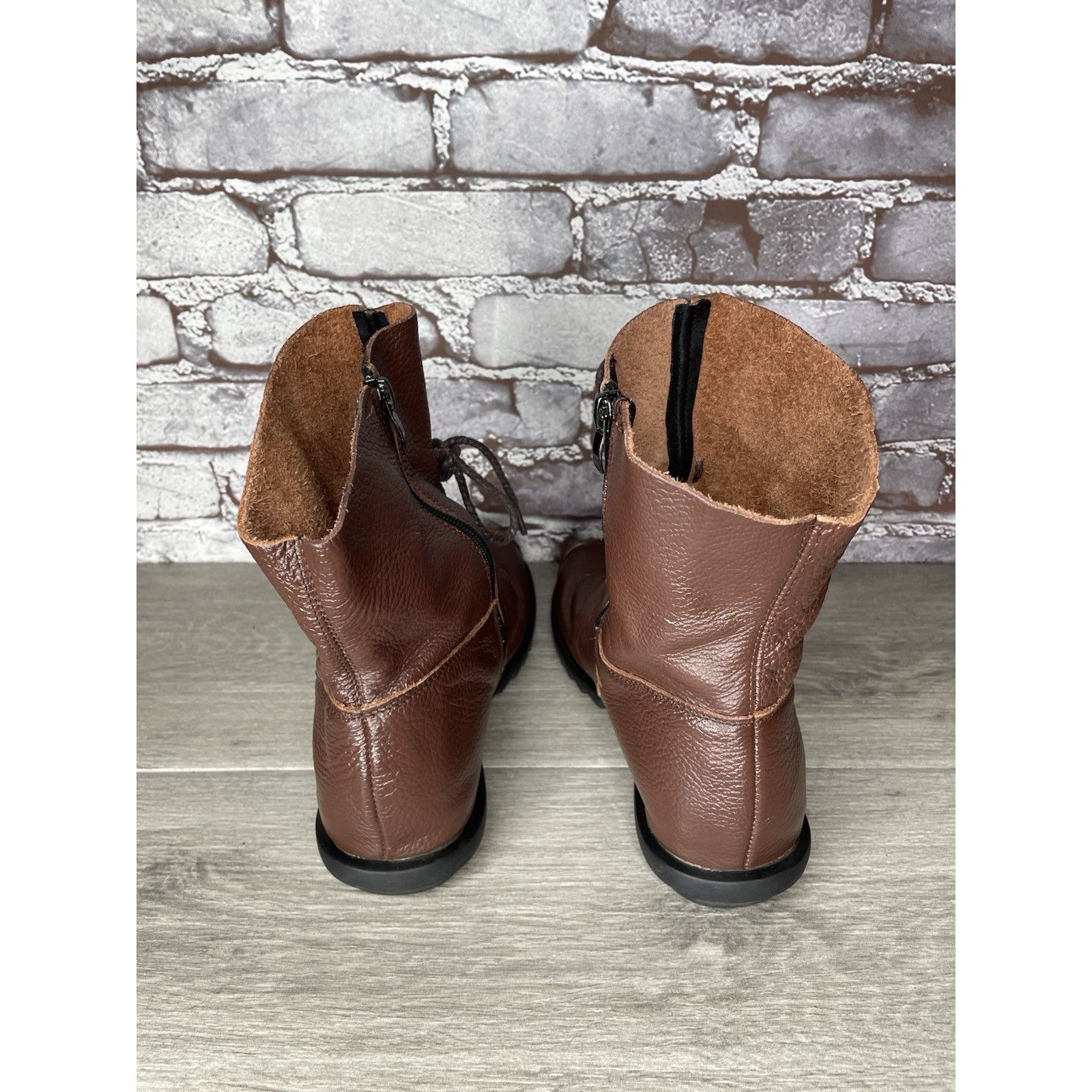RUIbuilt Hin Rui VTG Brown Leather Ankle Boots Rope Laces Side Zip Wo Size US 8.5 / IT 38.5 - 6 Thumbnail