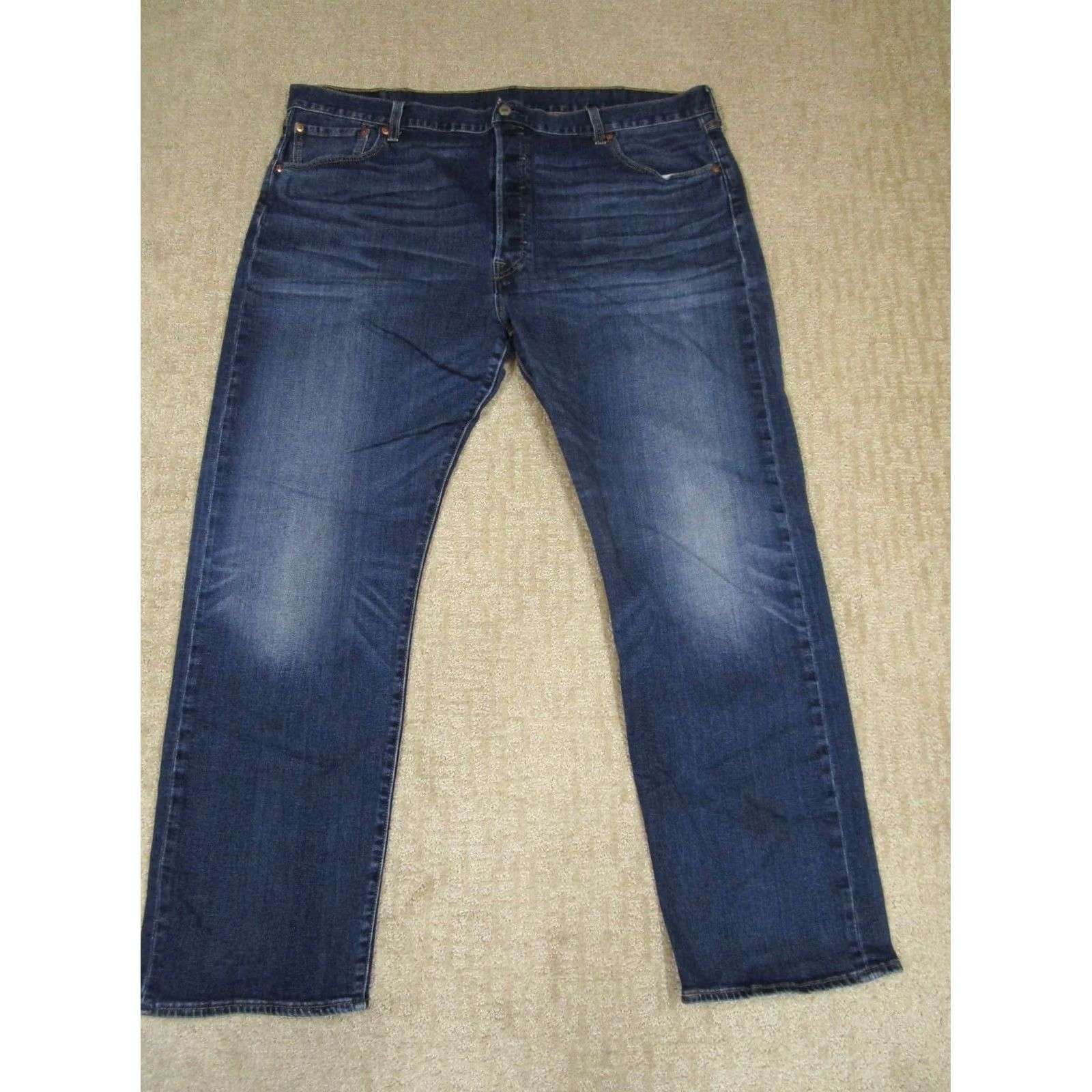 Levi's Levi's 501 Jeans Men 44x32 Blue Button Fly Original Fit Pants Dark Wash Distressed Logo 5-Pocket Denim Regular Fit Leather? Size US 44 / EU 60 - 2 Thumbnail