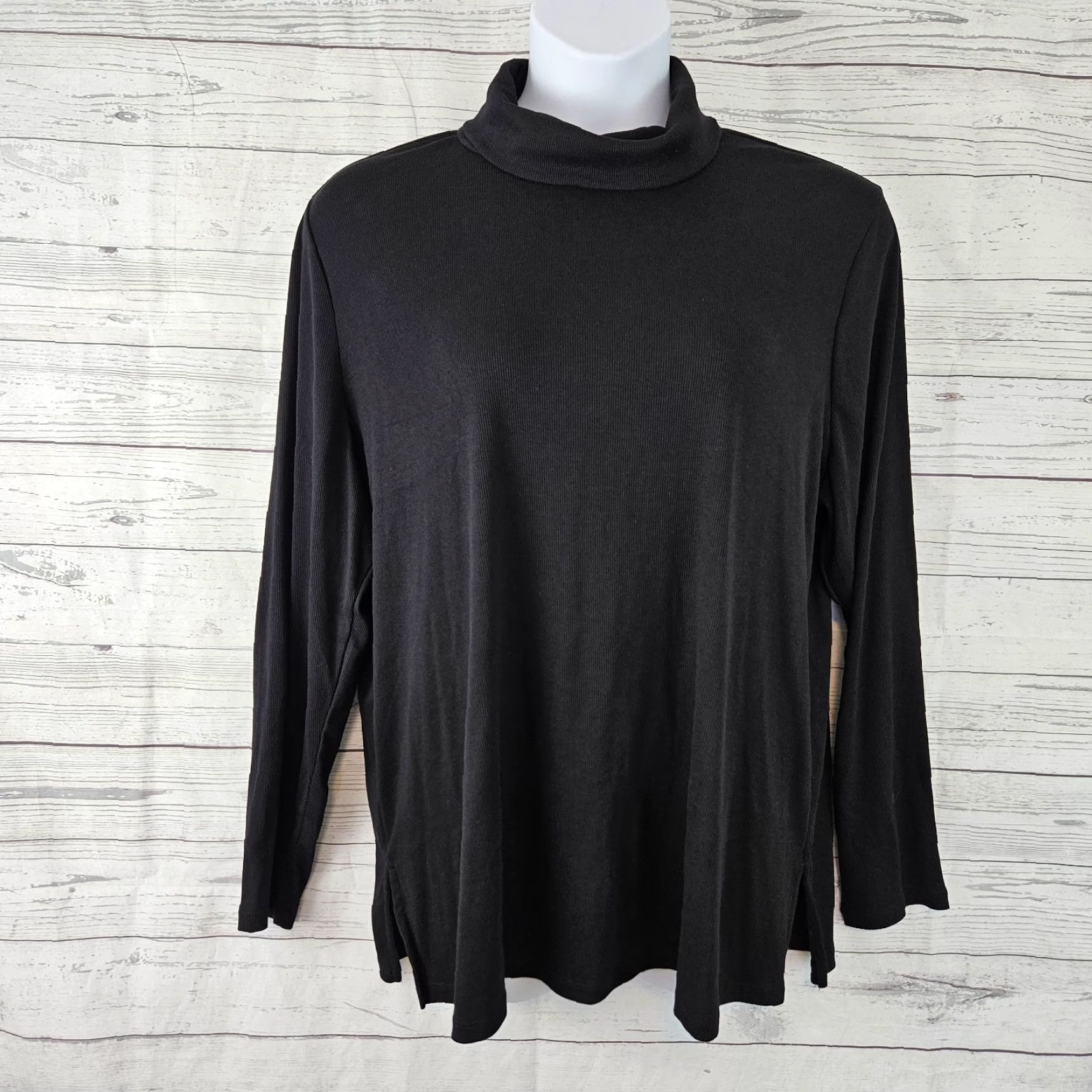 Vintage Lane Bryant Womens Ribbed Turtleneck Black Blouse Size 22 Plus Long Sleeve Cotton Blend Shirt Womens Size 3XL / US 20-22 - 2 Thumbnail