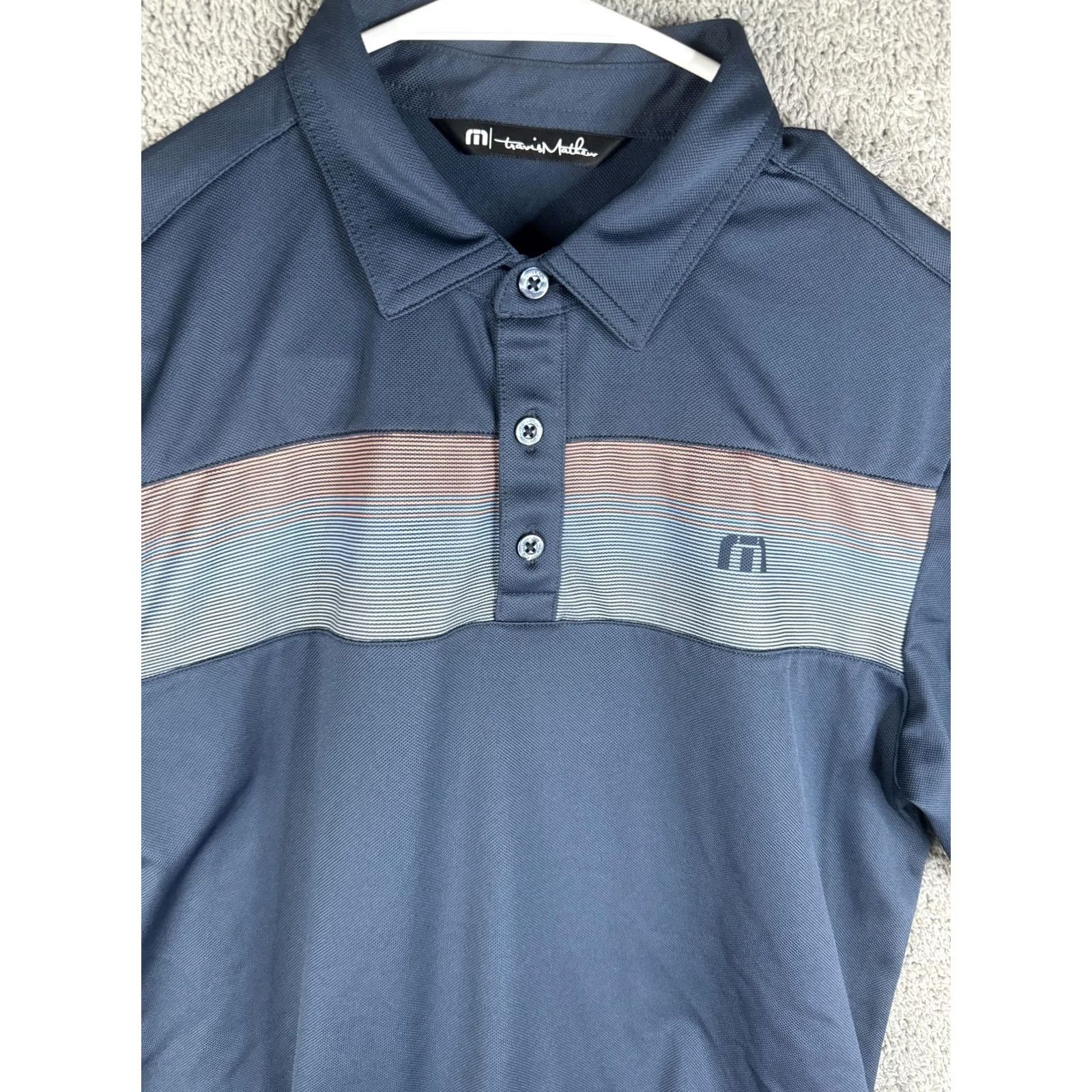 TravisMathew TravisMathew Polo Shirt Mens Small Navy Stripe Logo Performance Golf Shirt Size US S / EU 44-46 / 1 - 5 Thumbnail
