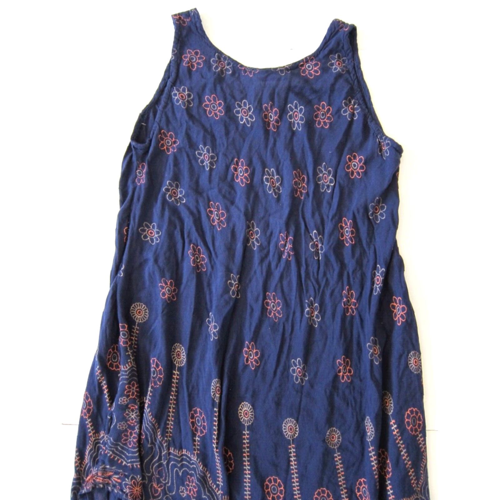 Vintage Lapogee India 100% Rayon Blue Orange Floral Long Tank Maxi Tunic Dress Small Size S / US 4 / IT 40 - 6 Thumbnail