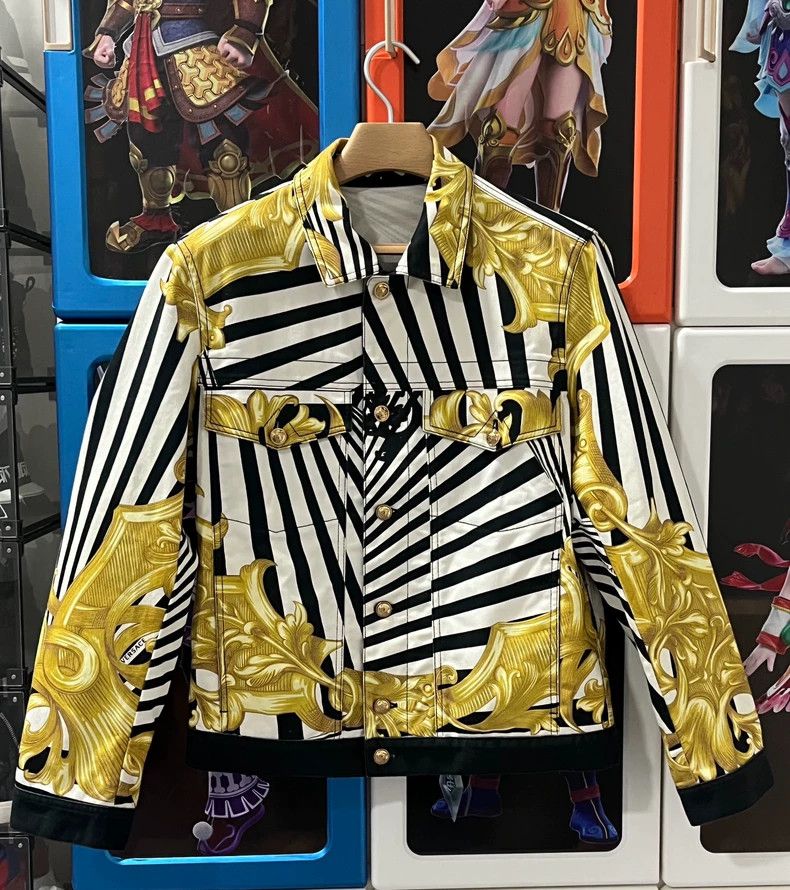 Versace Yellow gold print patterned denim jacket jacket