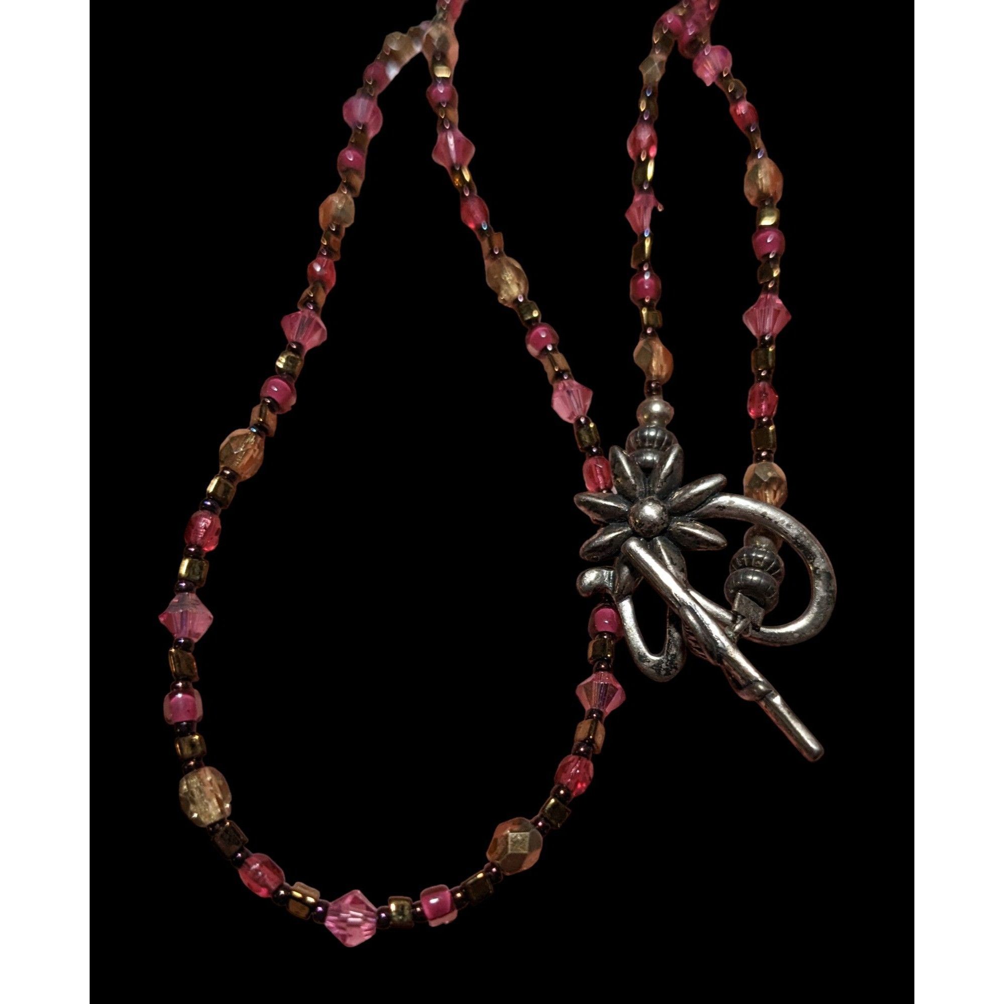 Other Vintage Handmade Pink & Gold Beaded Necklace Size ONE SIZE - 1 Thumbnail