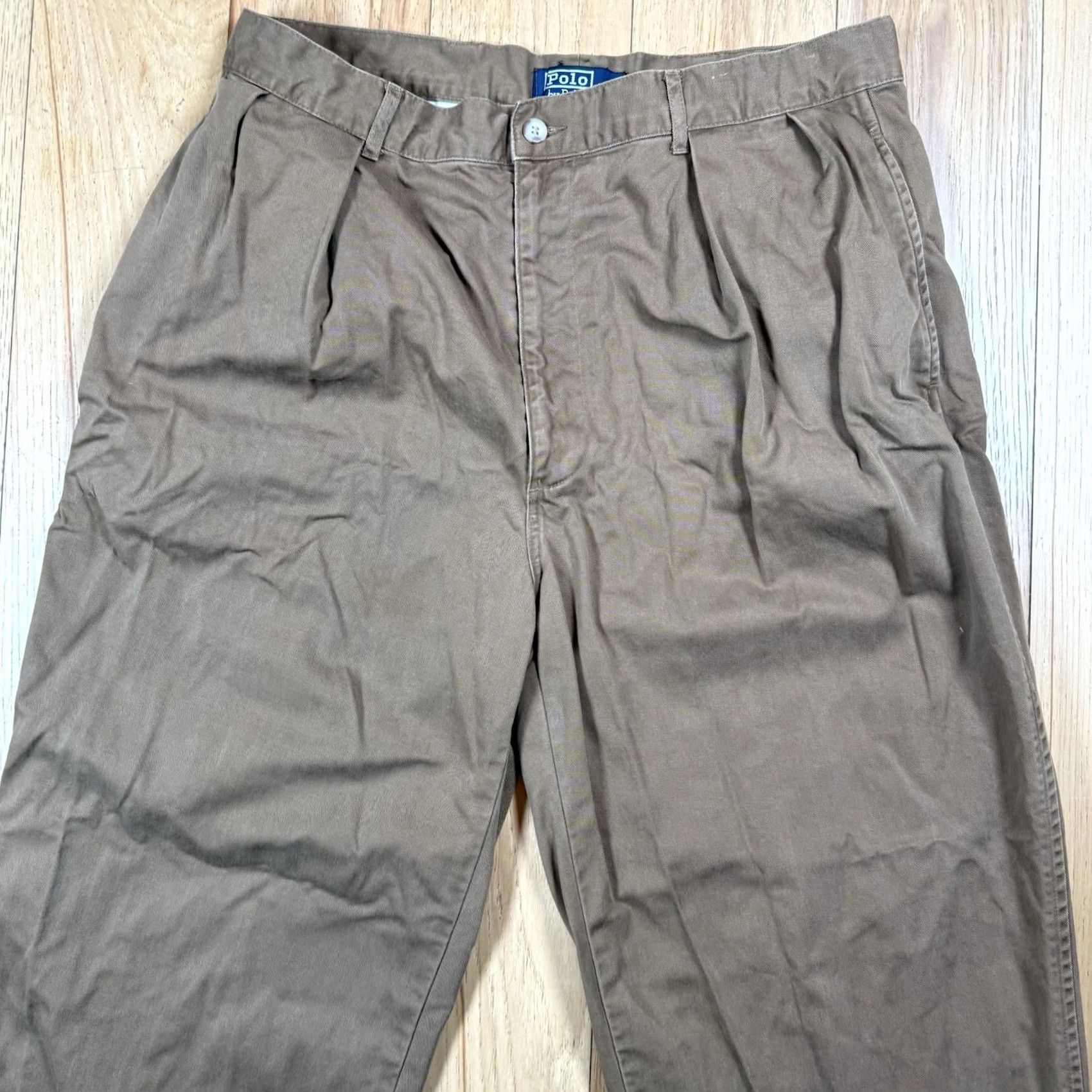 Polo Ralph Lauren VINTAGE Polo Ralph Lauren Chino Pants Mens 33x30 Beige Khaki Pleated USA 1990s Boys Womens Mens Size US XS / EU 42 / 0 - 4 Thumbnail