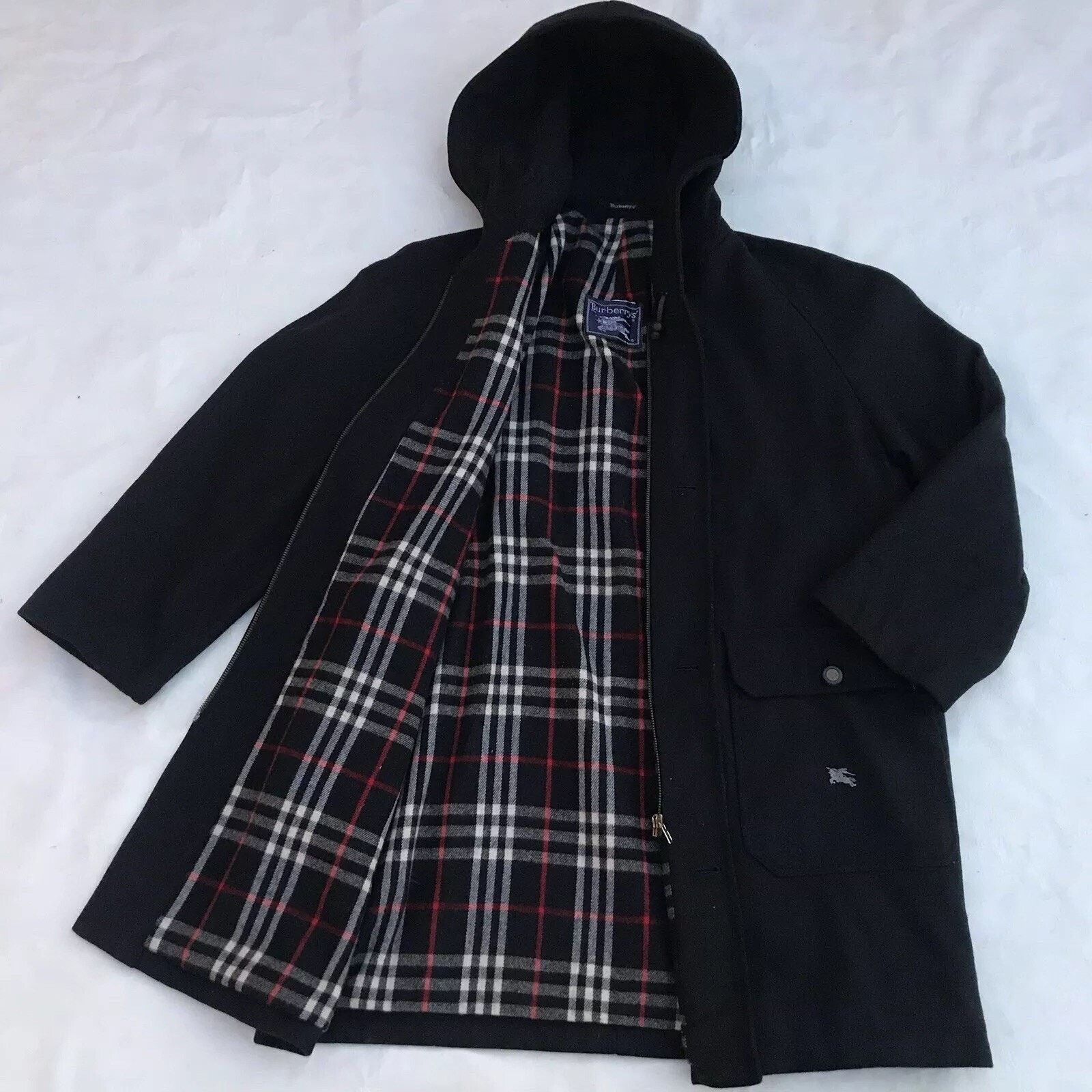 Burberry burberry coat jacket hooded wool nova check blue navy men Size US L / EU 52-54 / 3 - 1 Thumbnail