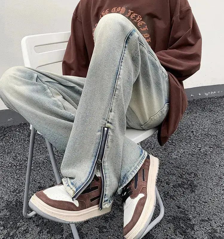 Japanese Brand Vintage zipper slit loose straight leg jeans Size US 32 / EU 48 - 1 Thumbnail
