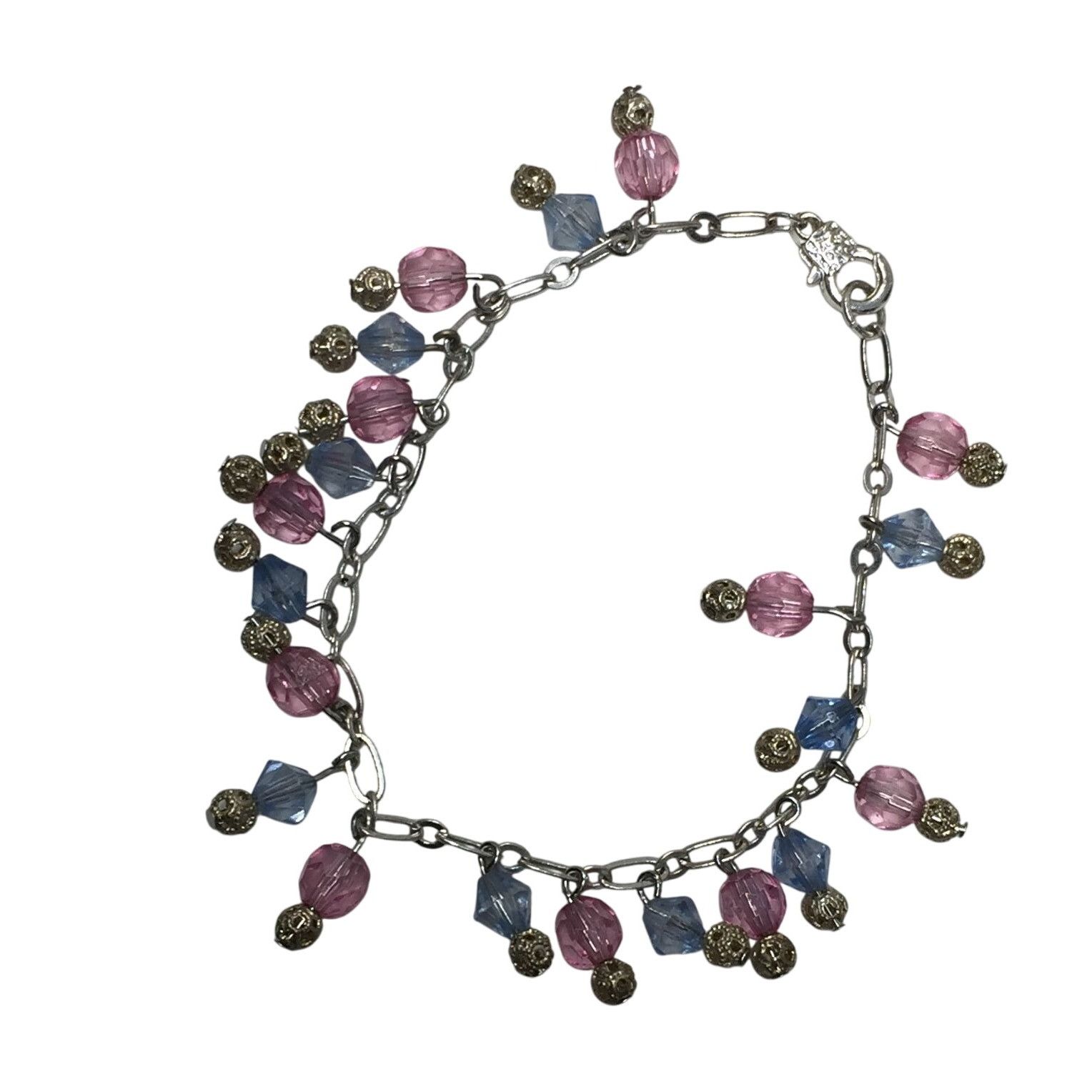 Other Women's Silver Tone Bracelet with Pink and Blue Hanging Gems Size ONE SIZE - 2 Thumbnail