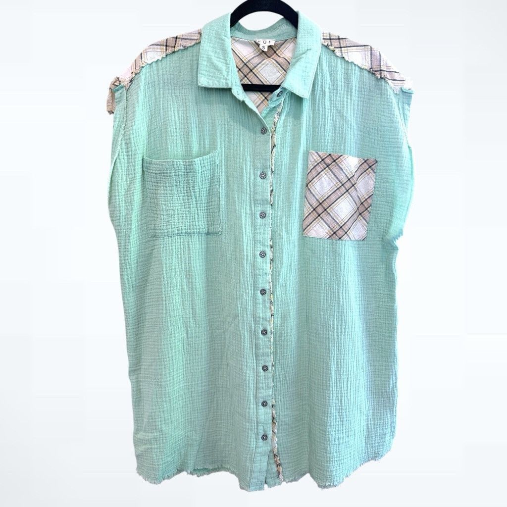 Other POL Oversized Cotton Gauze Button Down Tunic Top Sage Green Size S / US 4 / IT 40 - 1 Thumbnail
