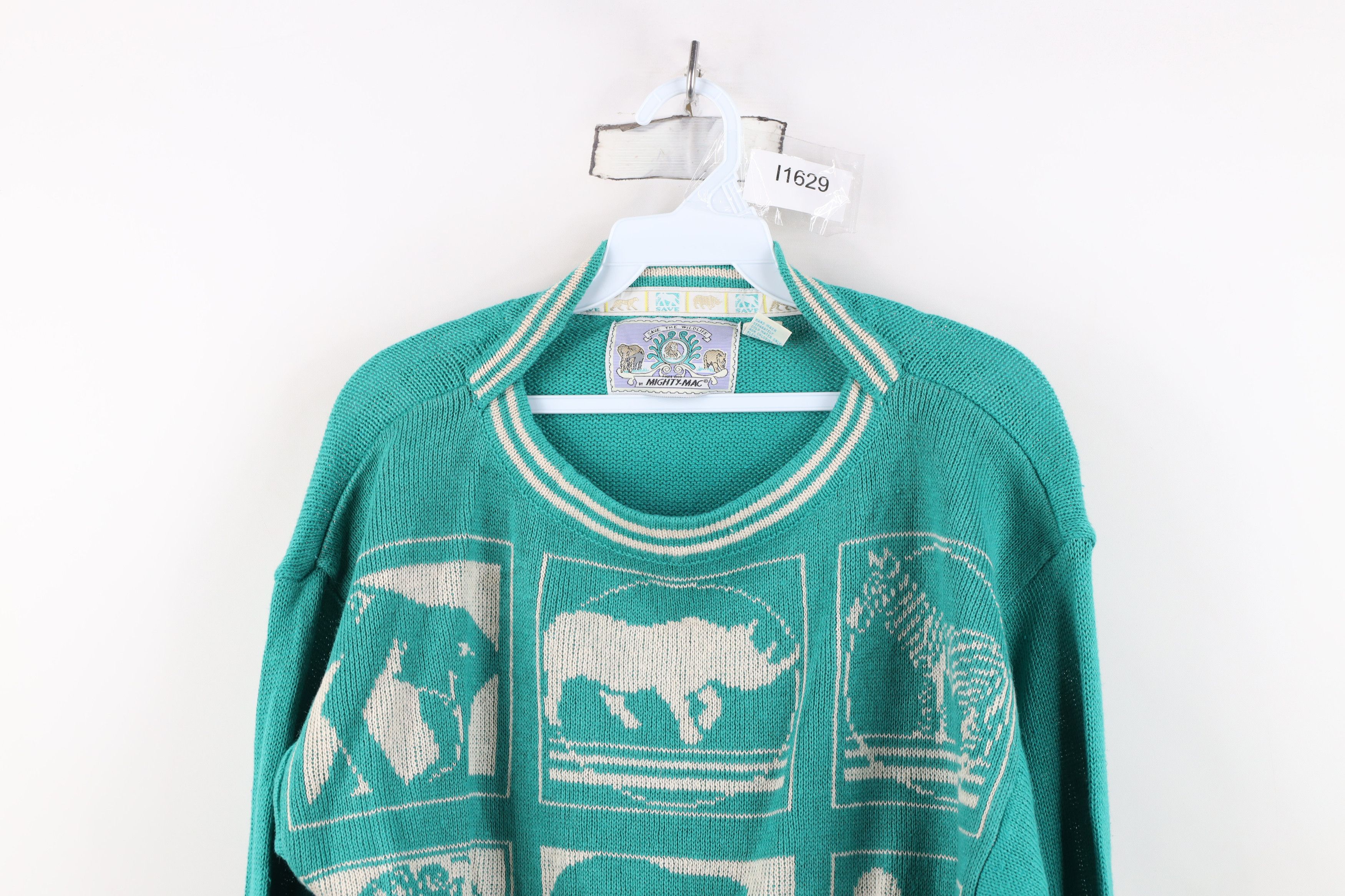 Vintage Vintage 90s Streetwear the Wildlife Safari Knit Sweater Teal Size S / US 4 / IT 40 - 2 Thumbnail