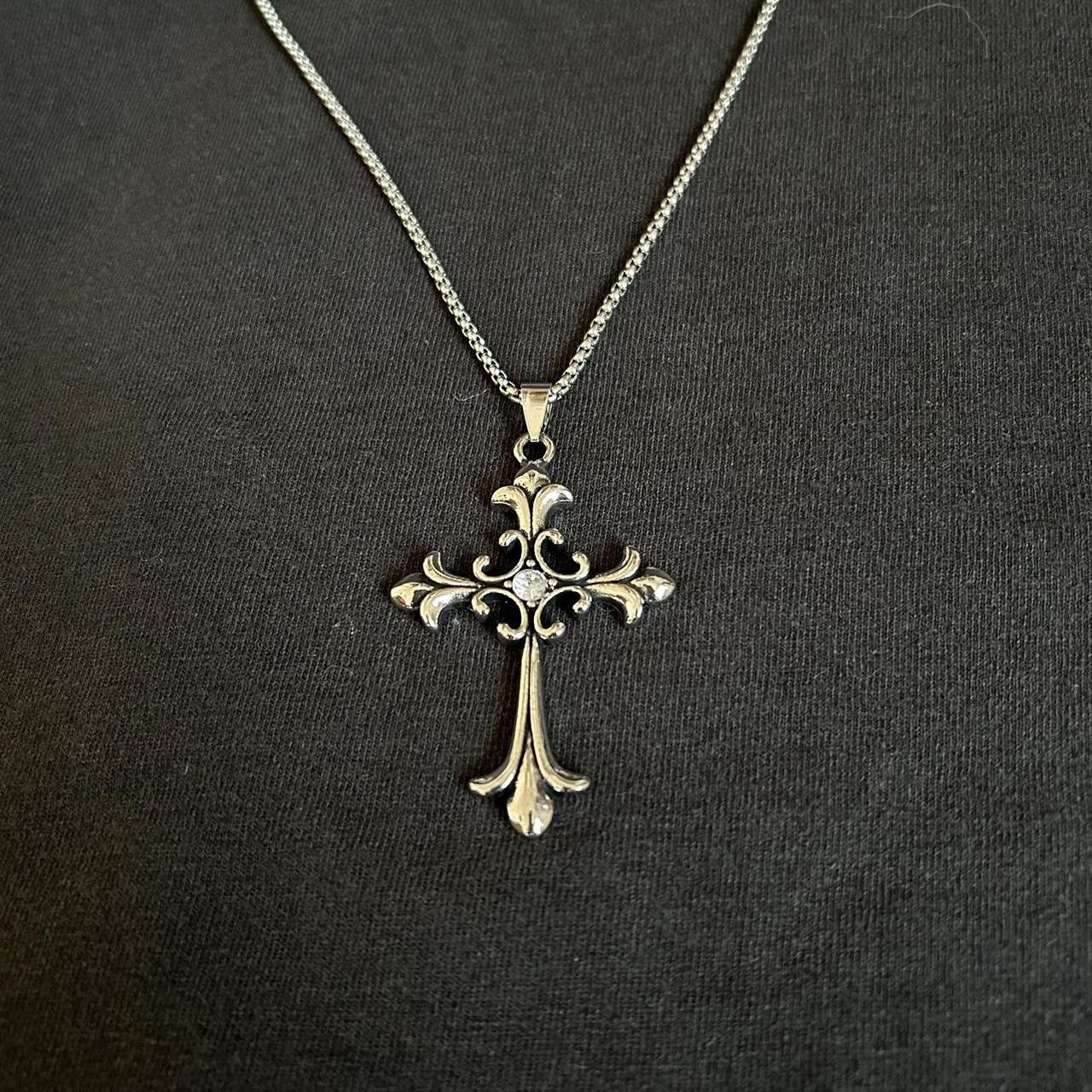 Japanese Brand × Vintage Y2K 2000s Silver Studded Cross Skater Hip Hop Chain Size ONE SIZE - 6 Thumbnail