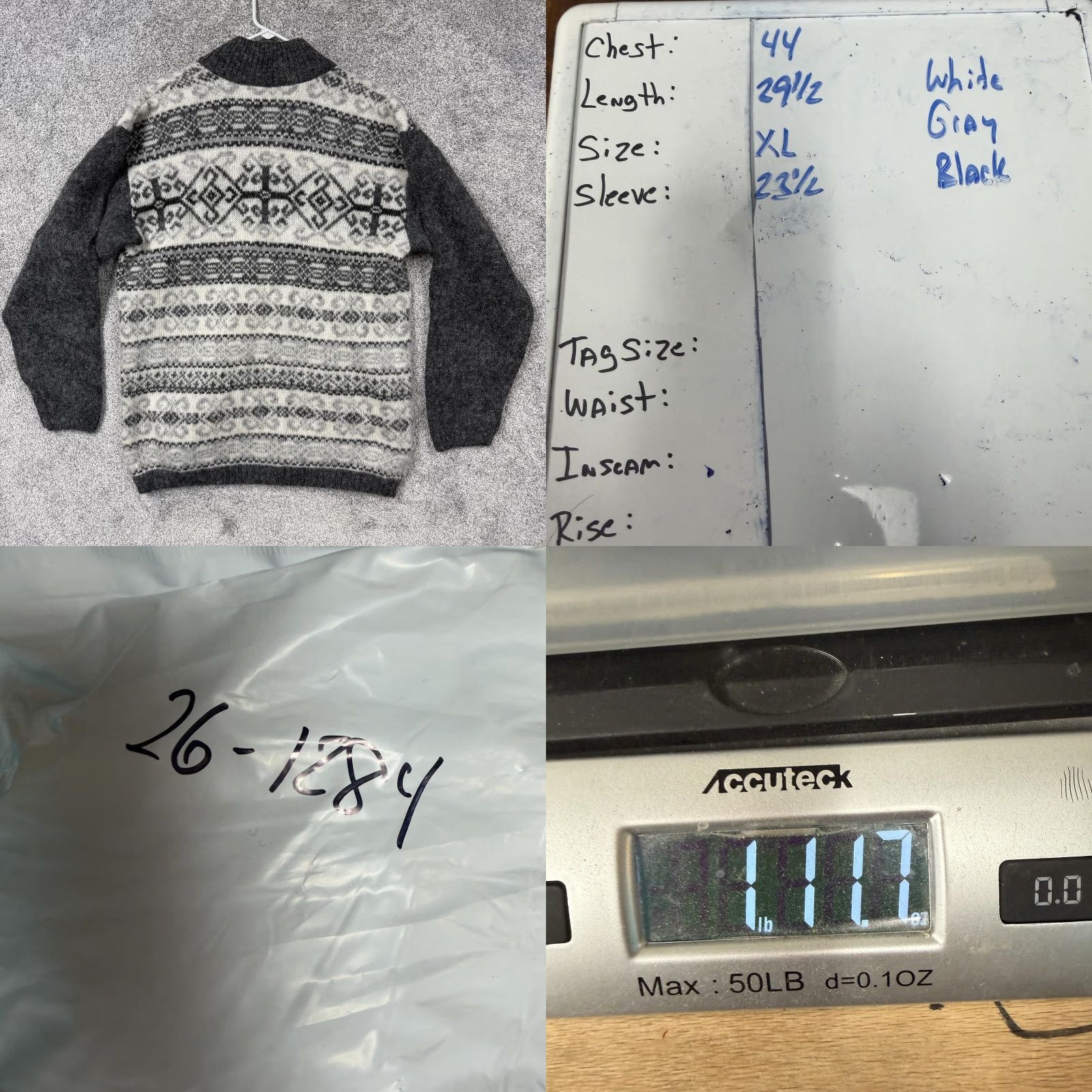 Vintage VTG Freyja Sweater Mens XL Gray Wool Nordic Fair Isle 90s Full Zip Pockets Heavyweight Mock Neck - Size US XL / EU 56 / 4 - 9 Thumbnail