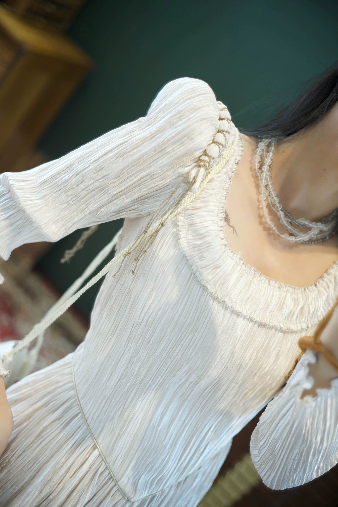 Mary McFadden Mary McFadden Couture White Pleated Tie Lined Dress US8 Size M / US 6-8 / IT 42-44 - 7 Thumbnail