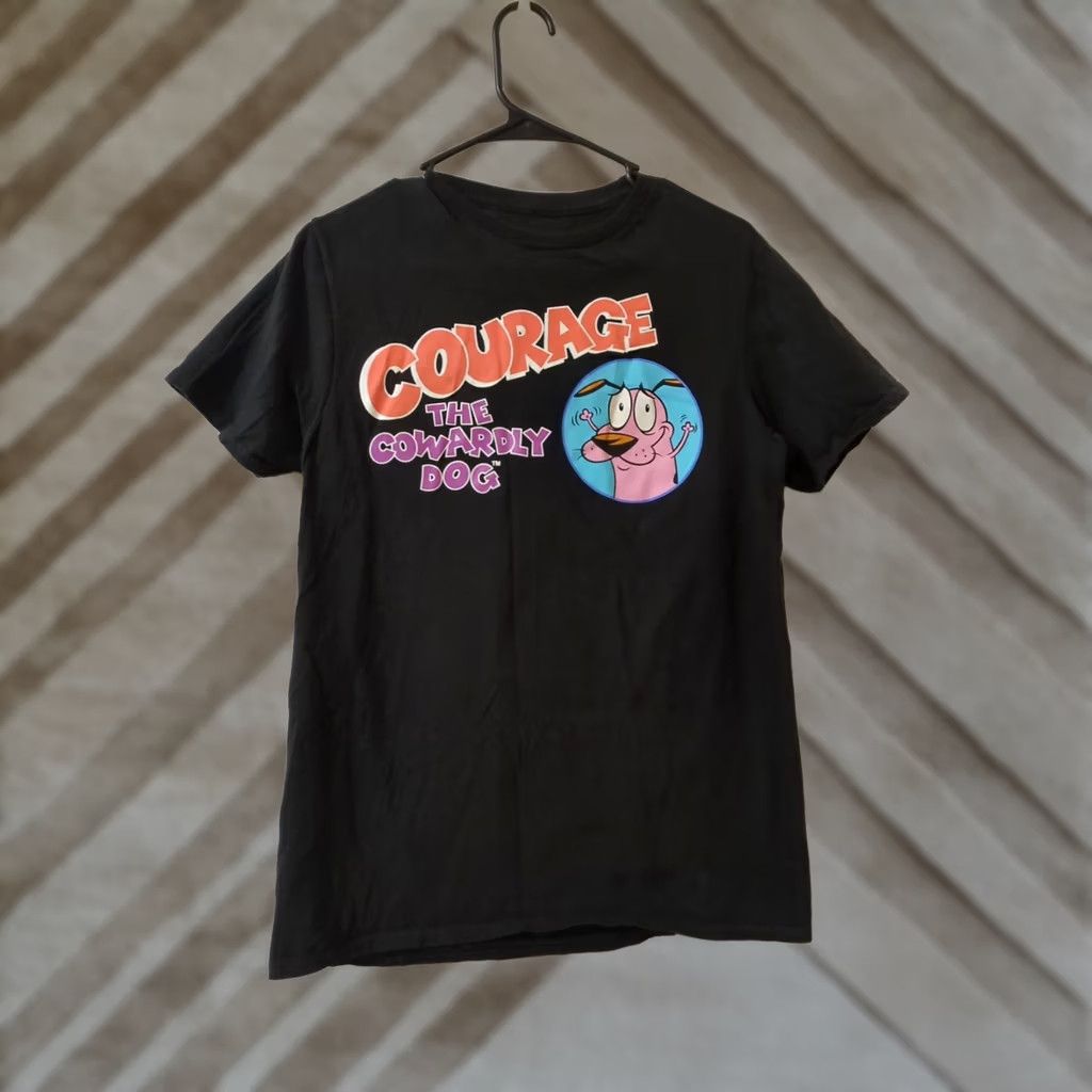 Courage The Cowardly Dog T-Shirt 2 Sided SZ MEDIUM Black Men's M Cartoon Network Animal Dog Theme Shirt