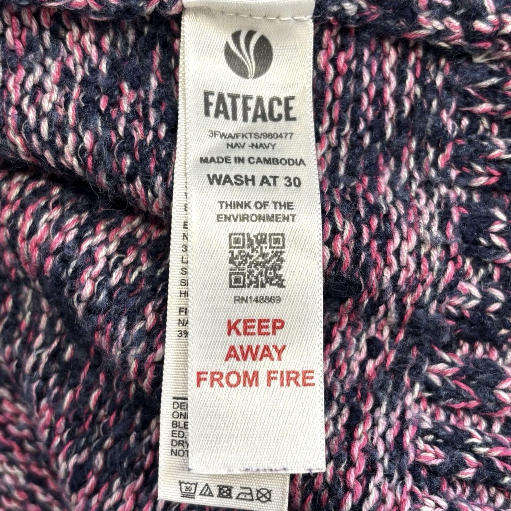 FatFace FatFace Fleur jumper UK12 navy & pink marl Women’s knit Pullover Crew Neck Vgc Size XL / US 12-14 / IT 48-50 - 6 Thumbnail