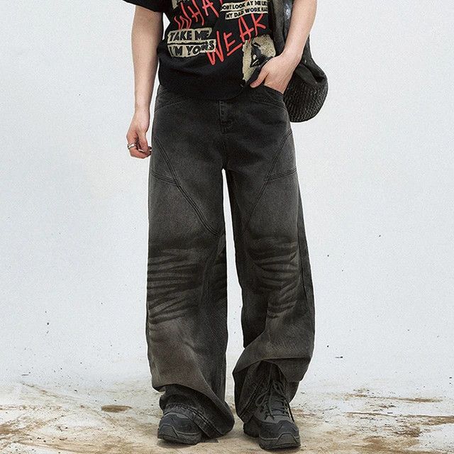 Pleated Washed Worn-out Thickened Loose Jeans