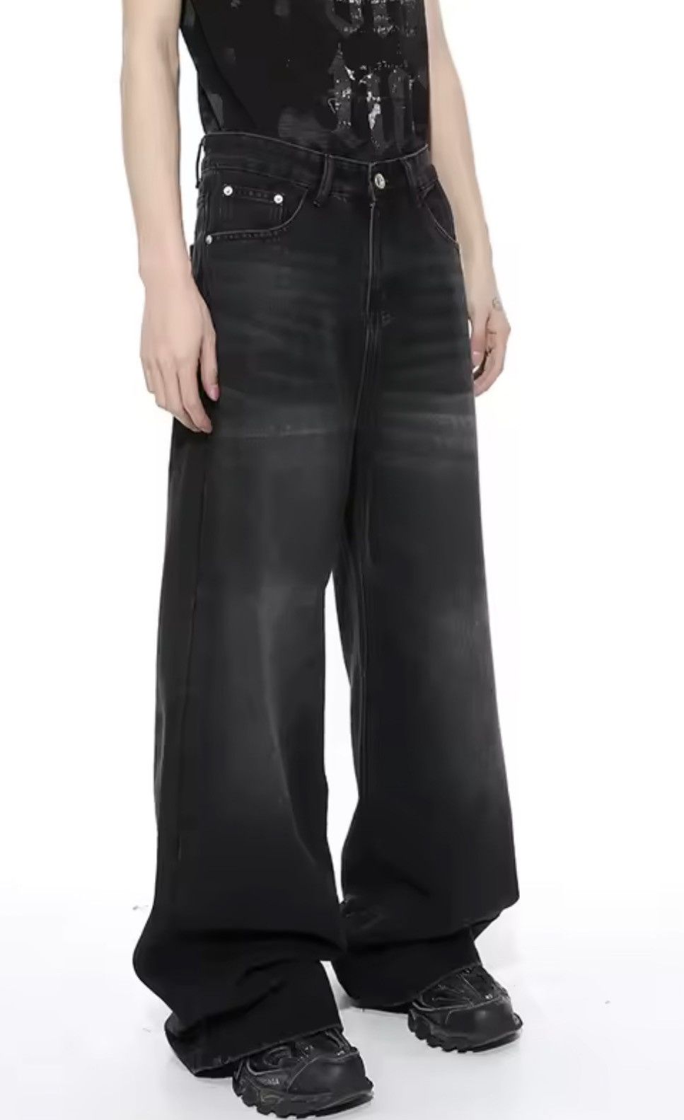 Japanese Brand Kitajima x zai Black Baggy Washed Denim Jeans Size US 31 - 9 Thumbnail