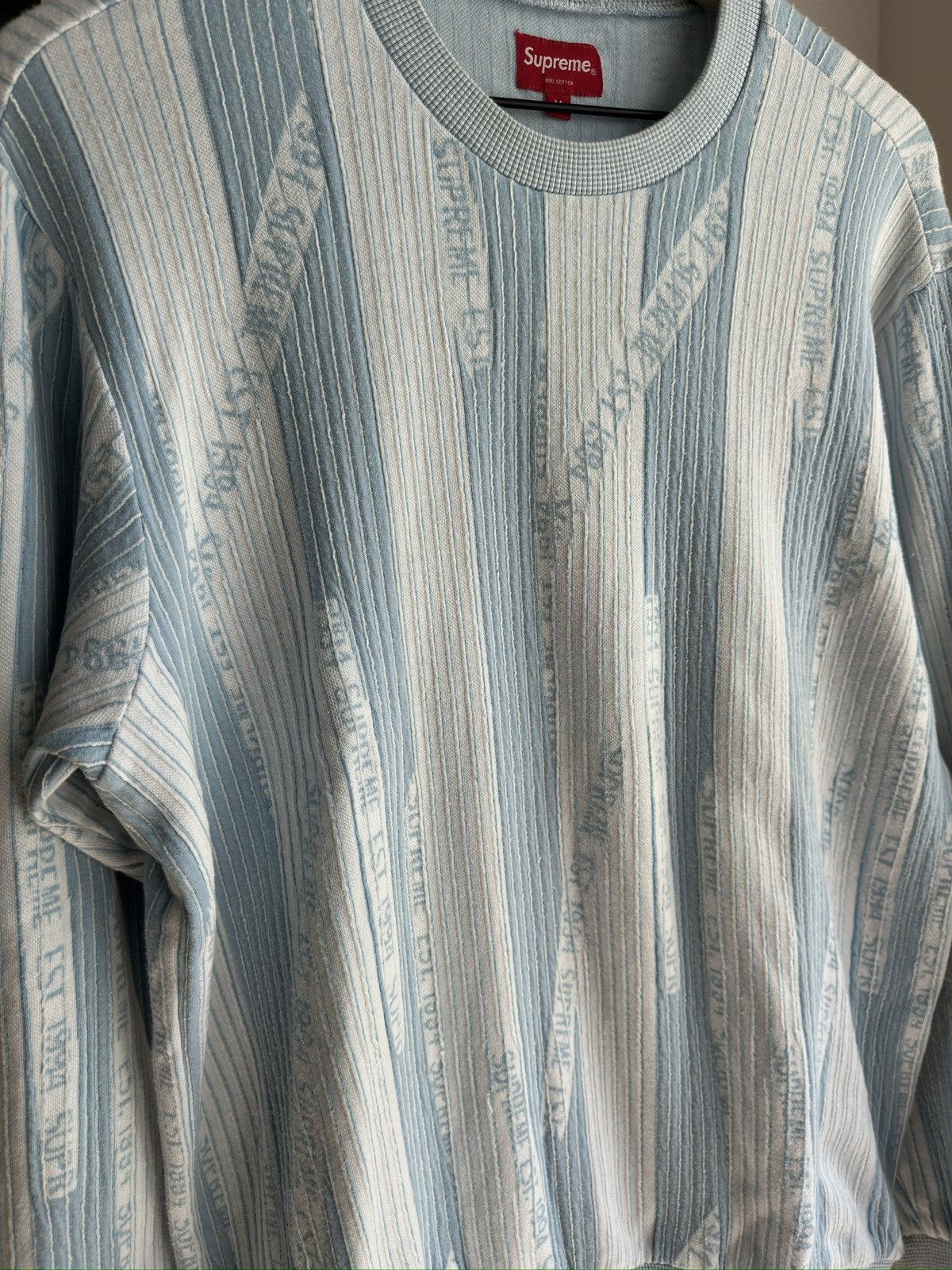 Supreme Textured Stripe Crewneck Sweater Blue Size US M / EU 48-50 / 2 - 3 Thumbnail