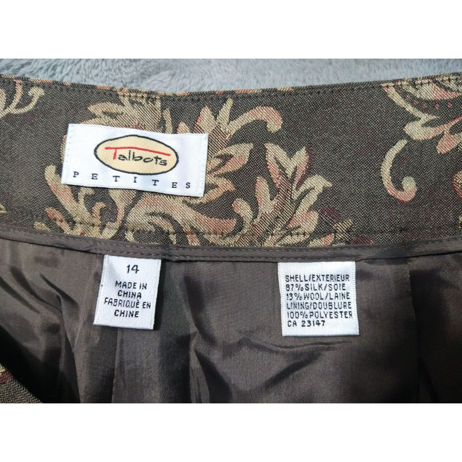 Talbots Talbots Pants Womens 14 Petite Brown Damask Silk Wool Jacquard Brocade Trouser Size 32" / US 10 / IT 46 - 7 Thumbnail