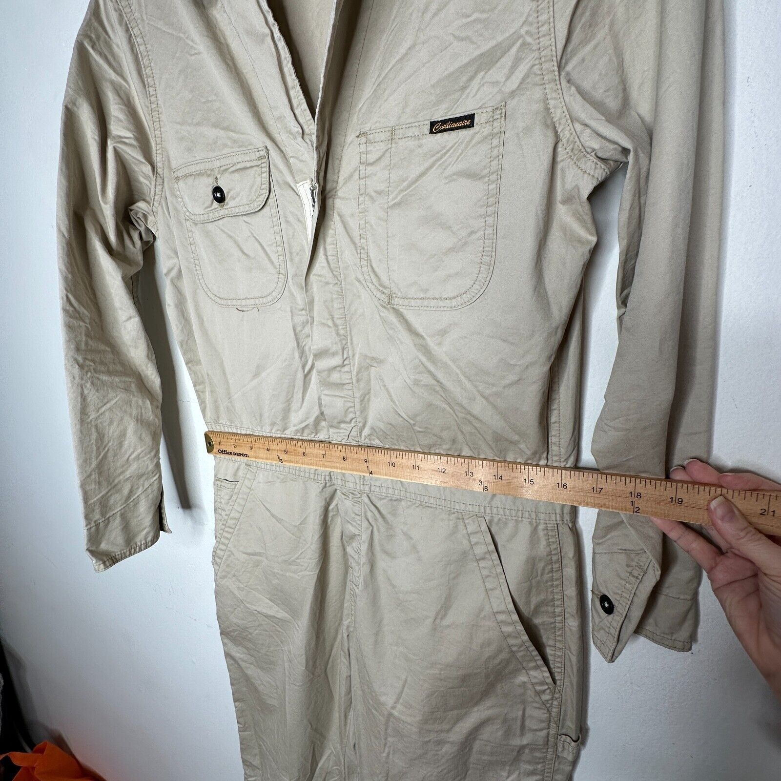Civilianaire Civilianaire Khaki Twill Zip Long Sleeve Utility Jumpsuit XS Size 26" / US 2 / IT 38 - 10 Thumbnail