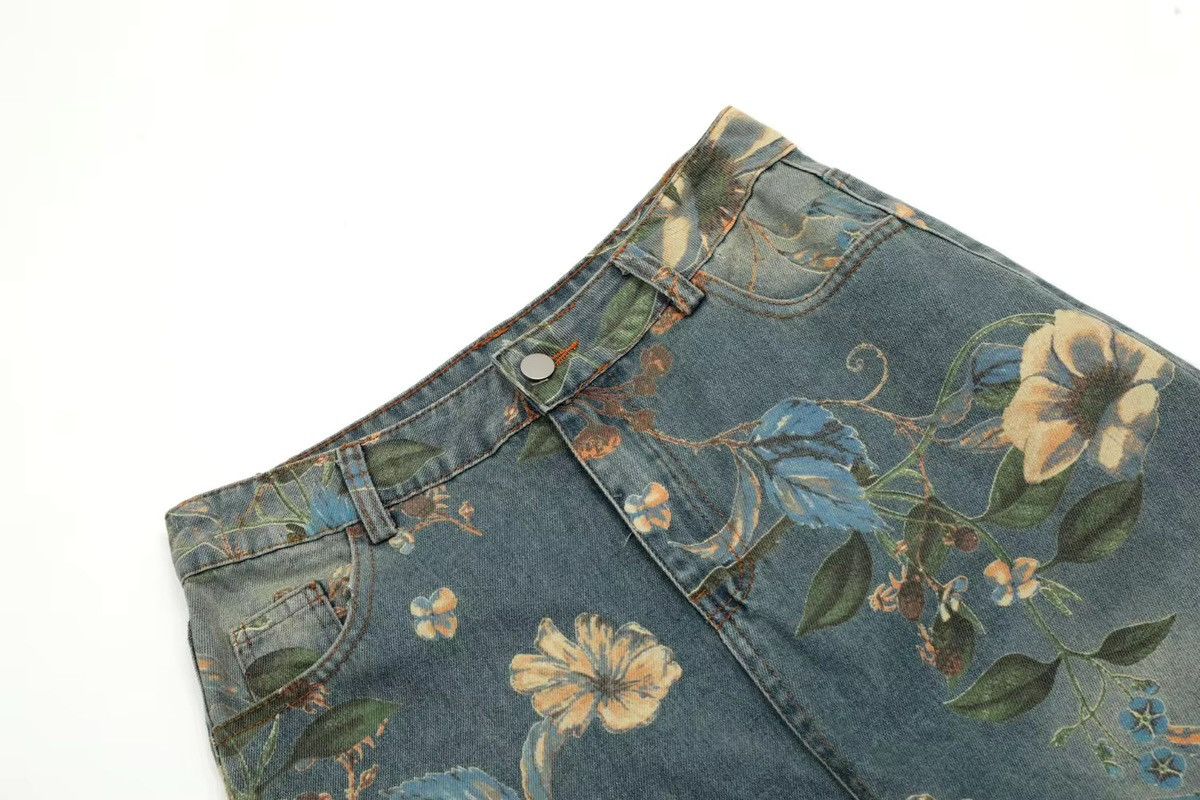 Japanese Brand × Vintage Streetwear Flower Printed Loose Jeans Size US 33 - 11 Thumbnail