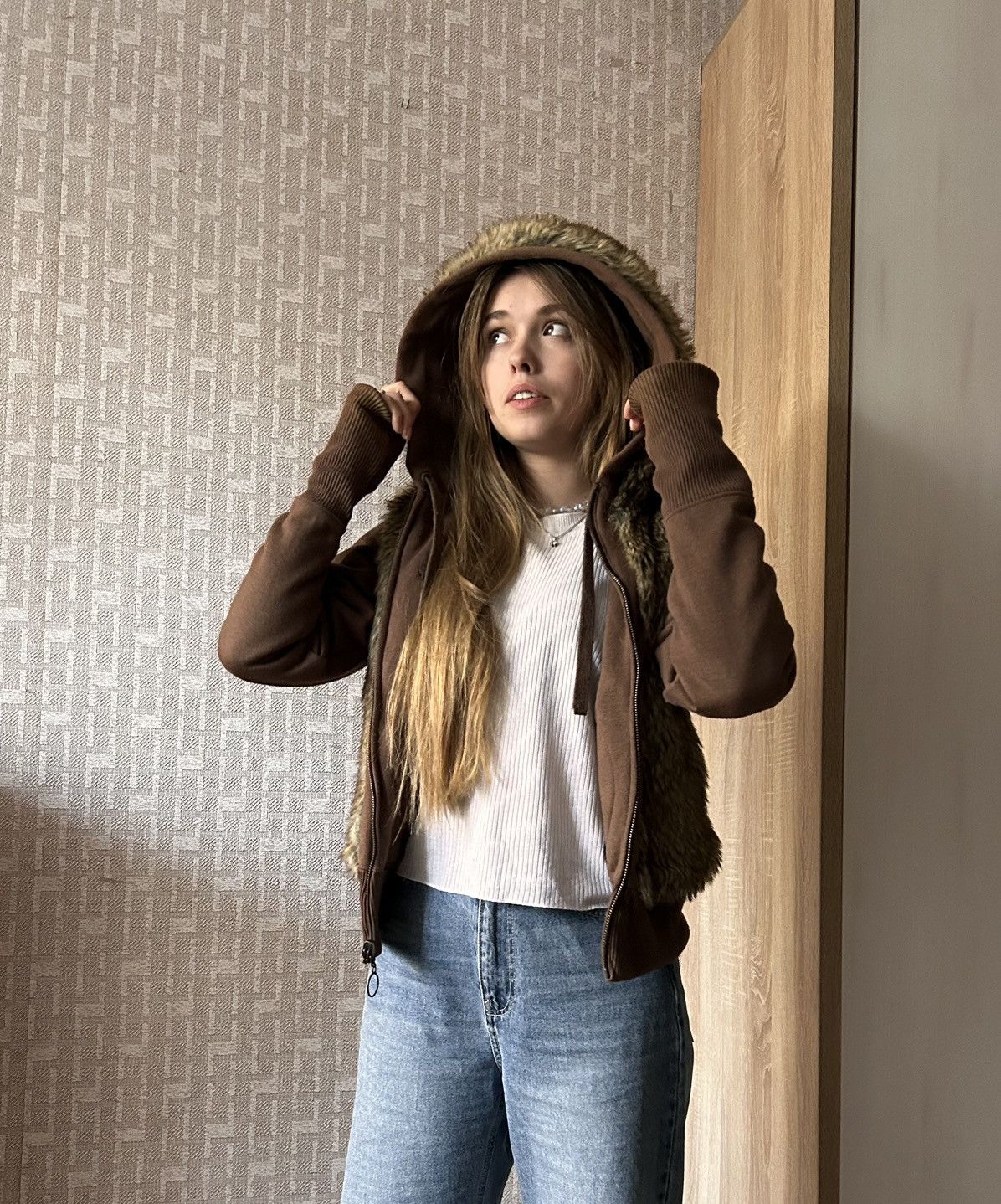 Vintage Zara Brown If Six Was Nine fur hoodies y2k